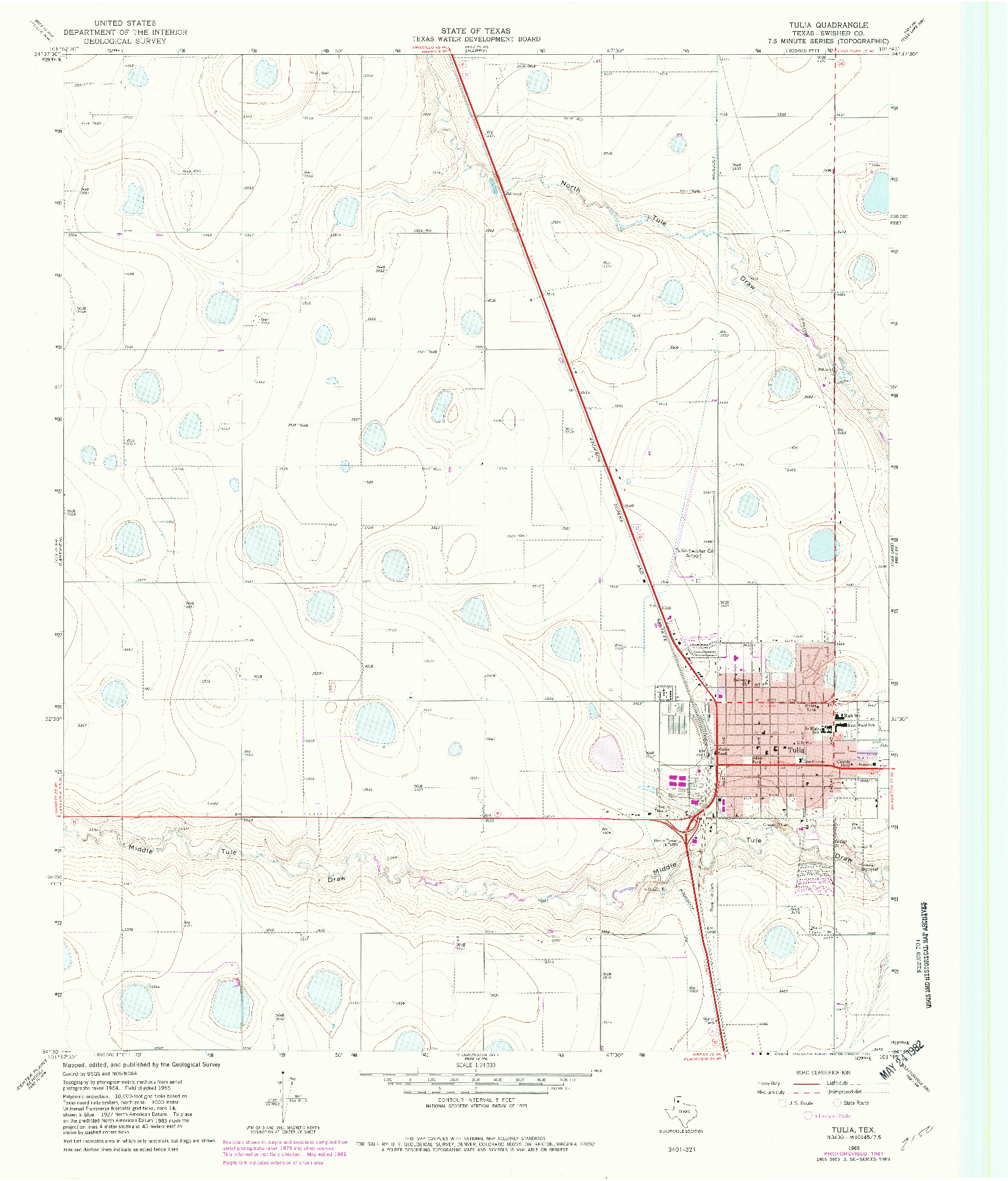 USGS 1:24000-SCALE QUADRANGLE FOR TULIA, TX 1965