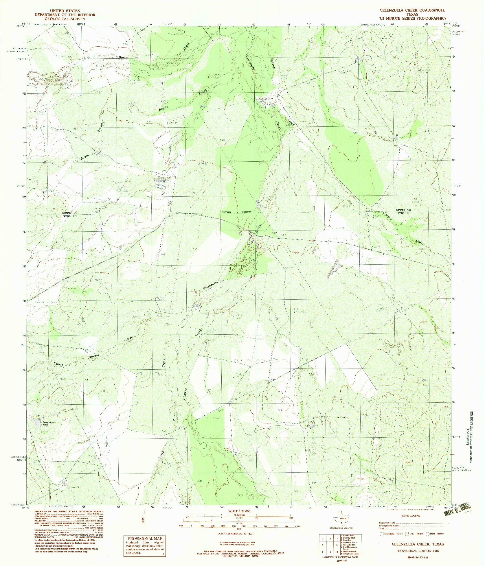 USGS 1:24000-SCALE QUADRANGLE FOR VELENZUELA CREEK, TX 1982