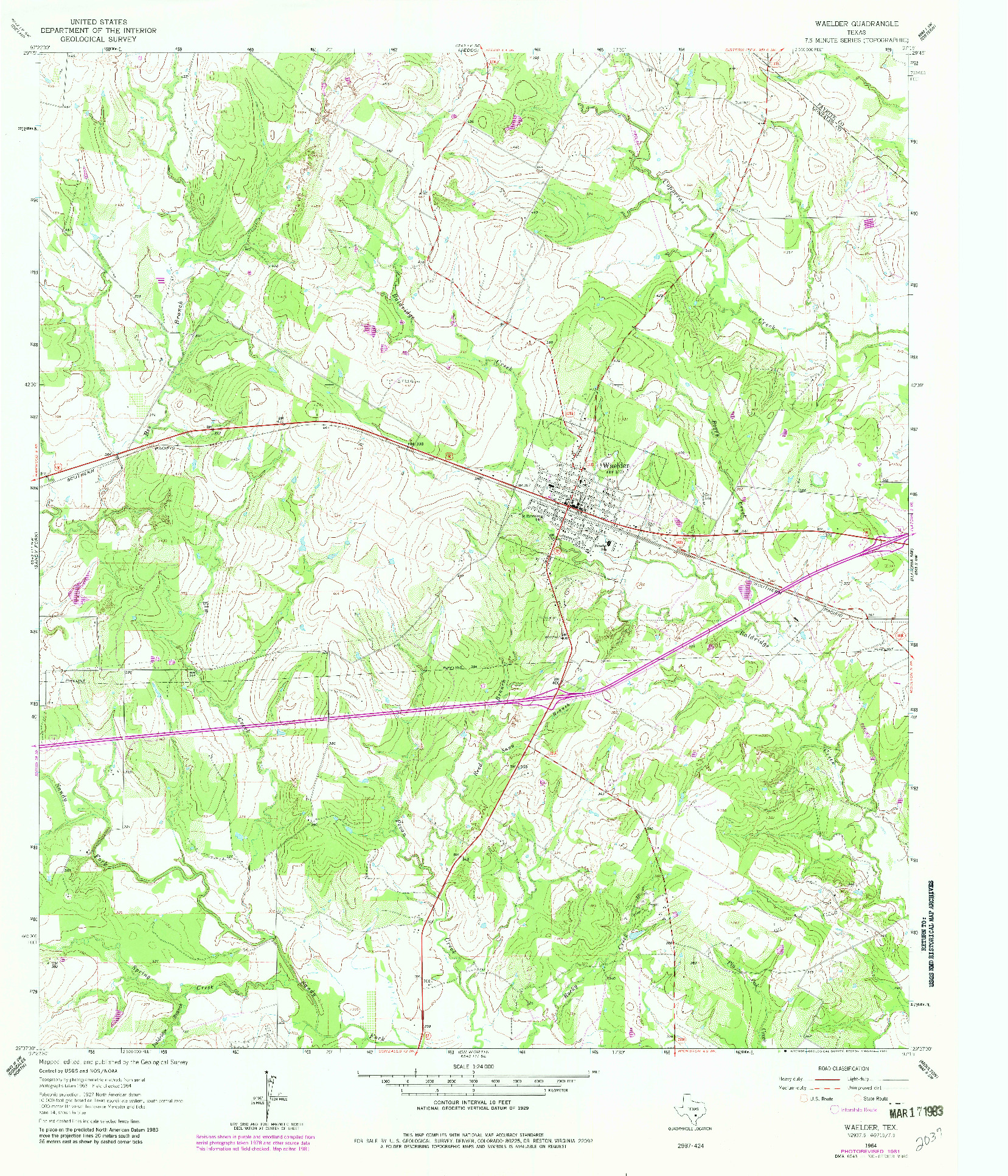 USGS 1:24000-SCALE QUADRANGLE FOR WAELDER, TX 1964