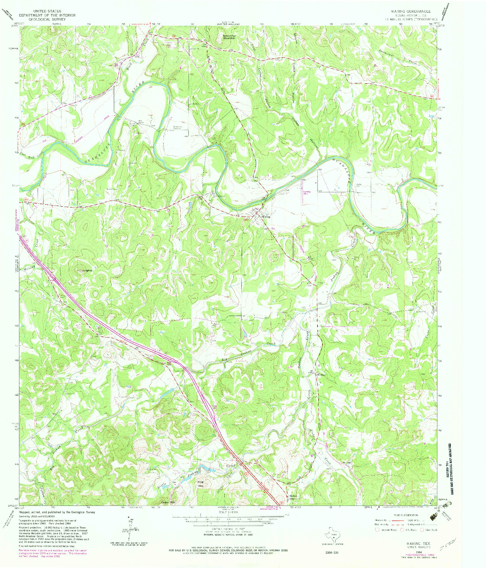USGS 1:24000-SCALE QUADRANGLE FOR WARING, TX 1964