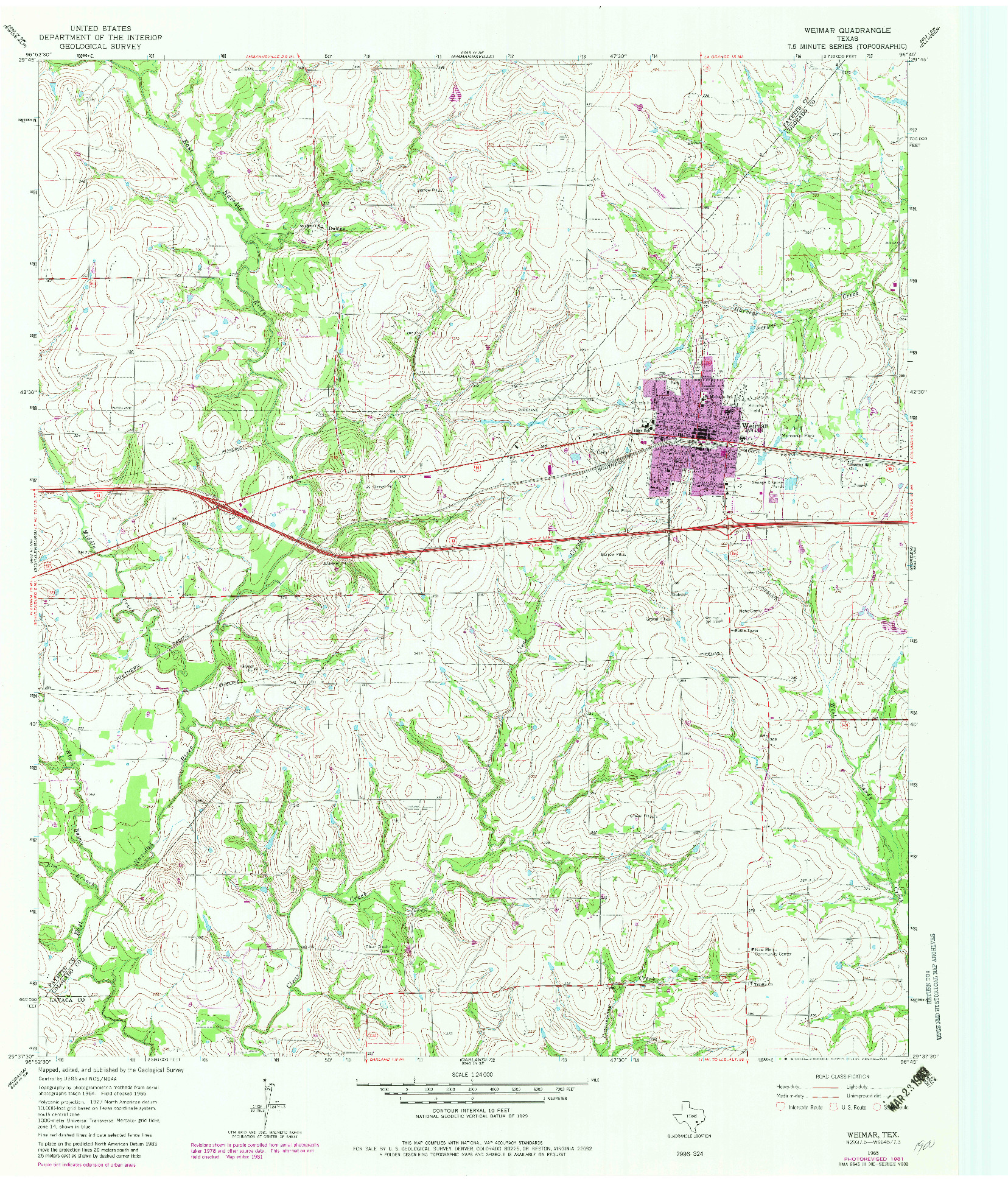 USGS 1:24000-SCALE QUADRANGLE FOR WEIMAR, TX 1965