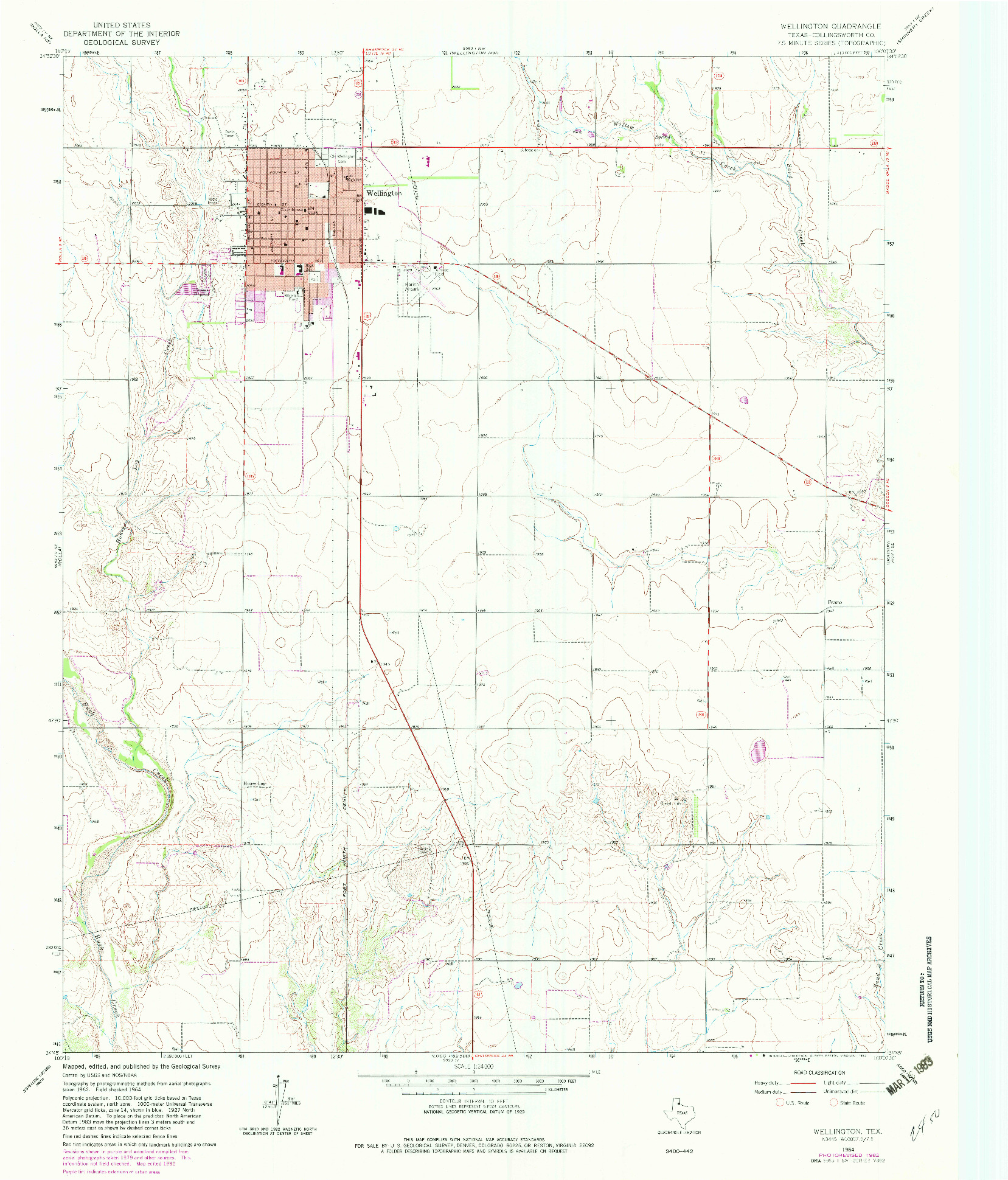 USGS 1:24000-SCALE QUADRANGLE FOR WELLINGTON, TX 1964