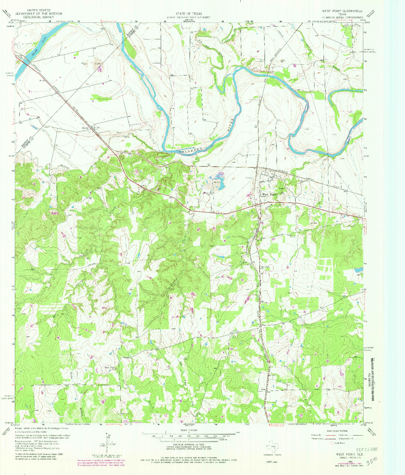 USGS 1:24000-SCALE QUADRANGLE FOR WEST POINT, TX 1958