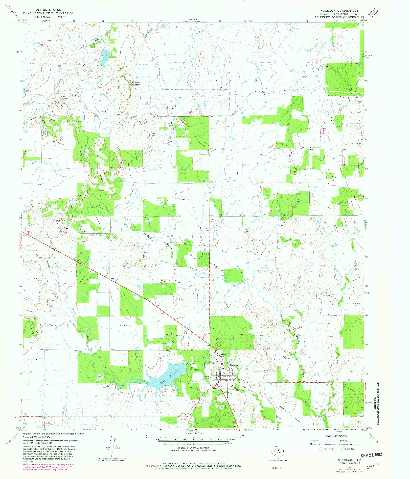 USGS 1:24000-SCALE QUADRANGLE FOR WOODSON, TX 1966