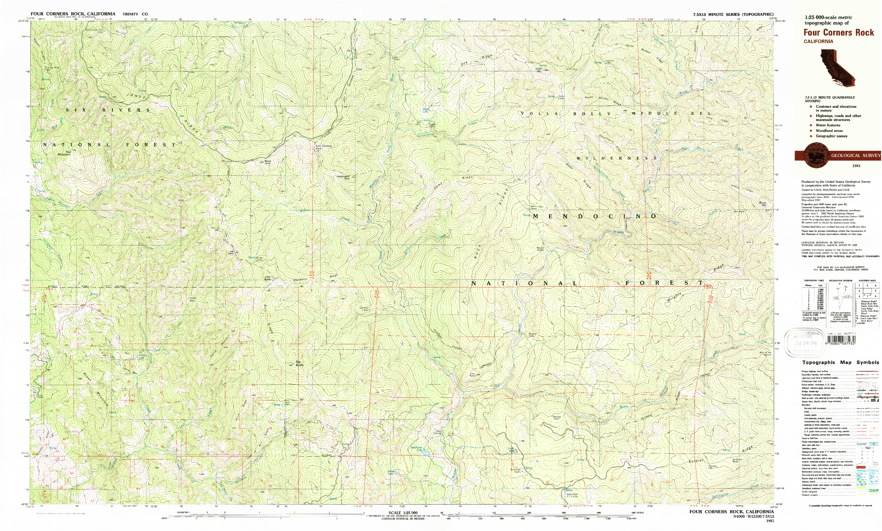 USGS 1:25000-SCALE QUADRANGLE FOR FOUR CORNERS ROCK, CA 1981