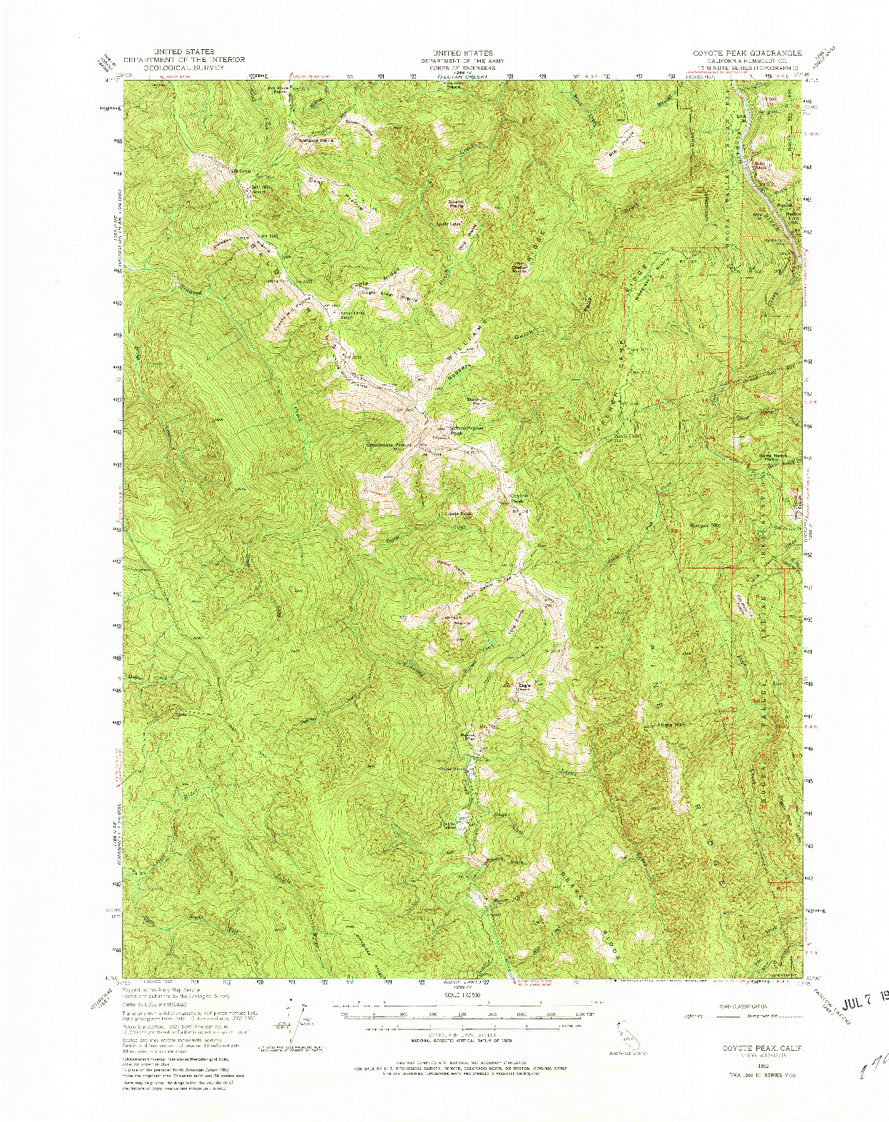 USGS 1:62500-SCALE QUADRANGLE FOR COYOTE PEAK, CA 1952