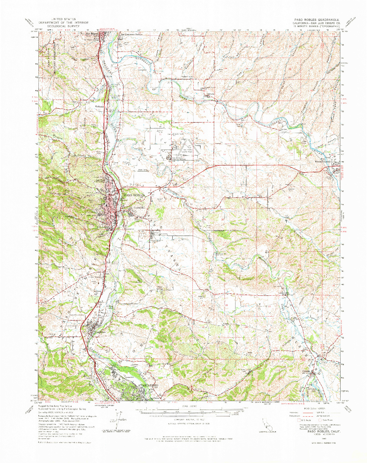 USGS 1:62500-SCALE QUADRANGLE FOR PASO ROBLES, CA 1961