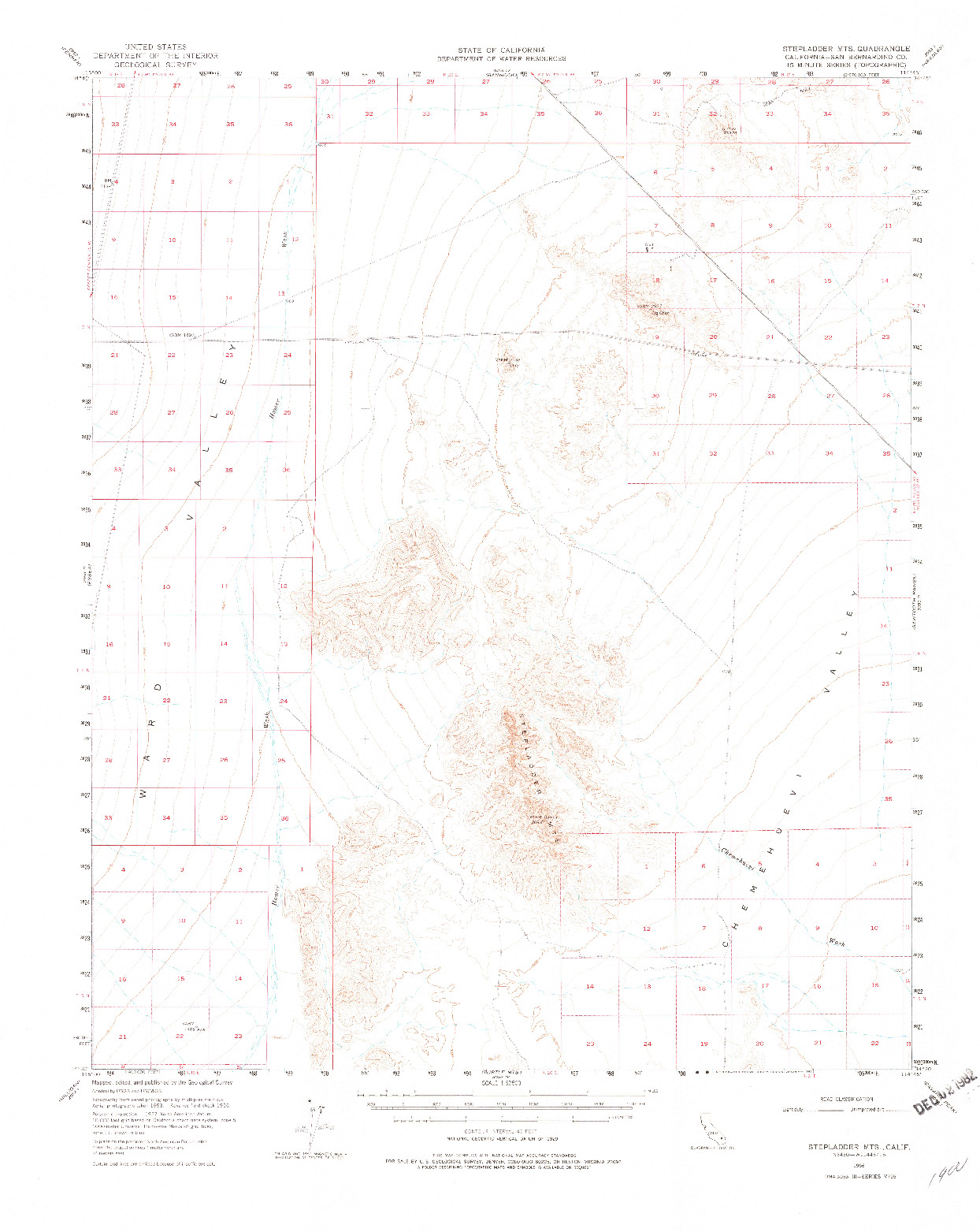 USGS 1:62500-SCALE QUADRANGLE FOR STEPLADDER MTS, CA 1956