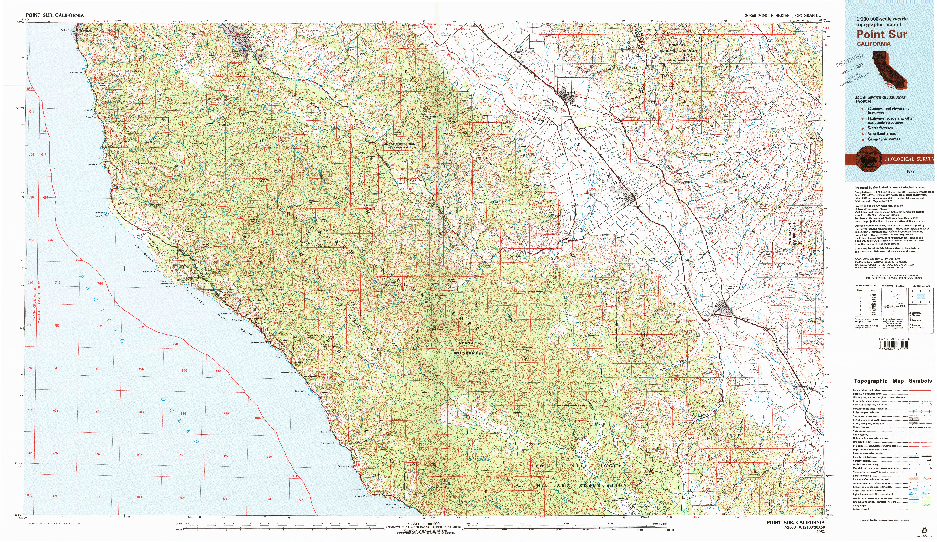 USGS 1:100000-SCALE QUADRANGLE FOR POINT SUR, CA 1982