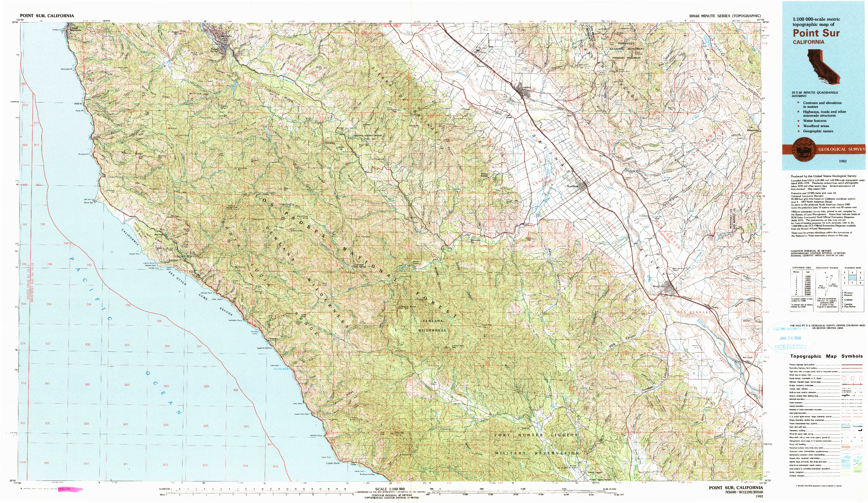 USGS 1:100000-SCALE QUADRANGLE FOR POINT SUR, CA 1982