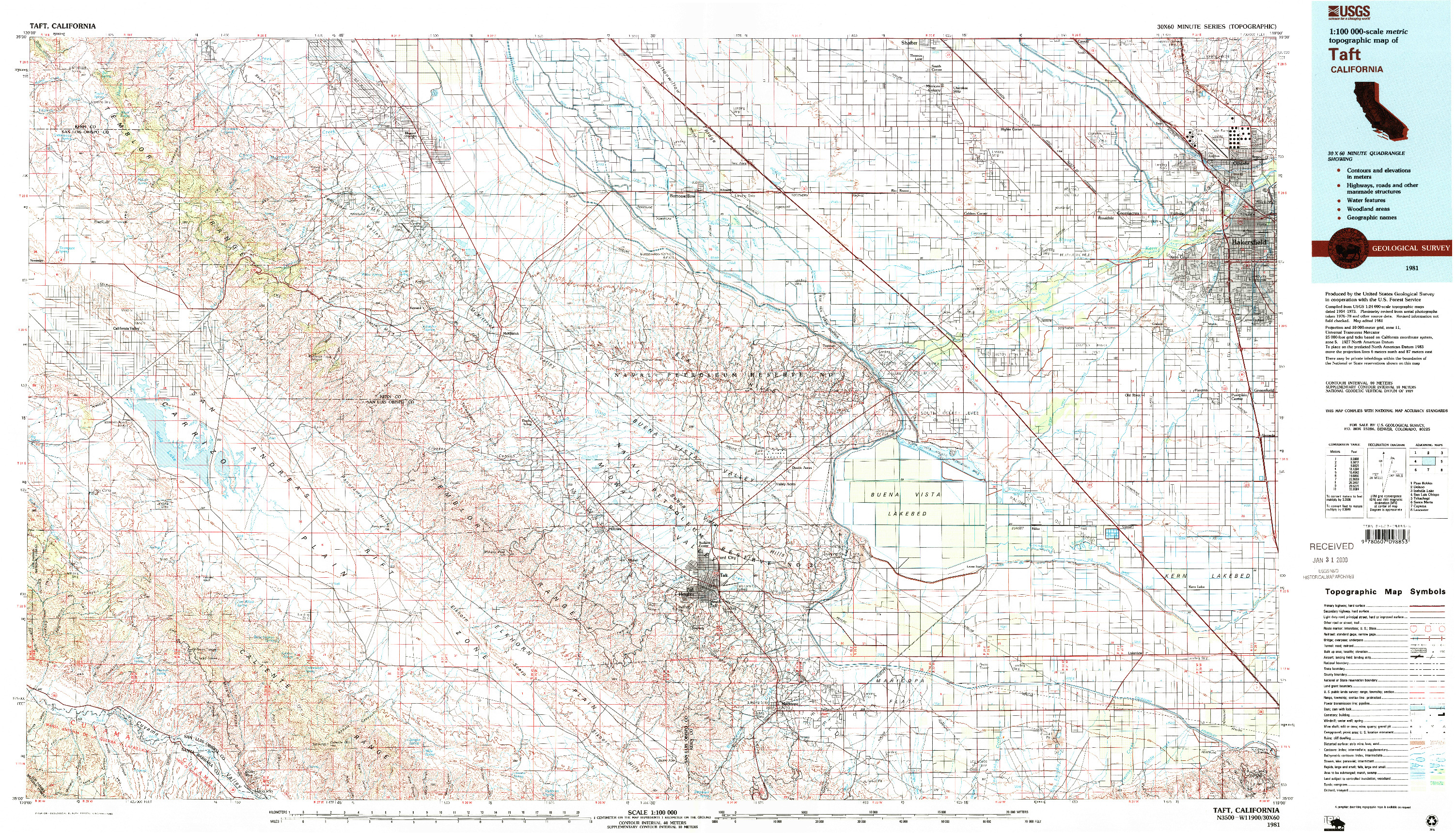 USGS 1:100000-SCALE QUADRANGLE FOR TAFT, CA 1981
