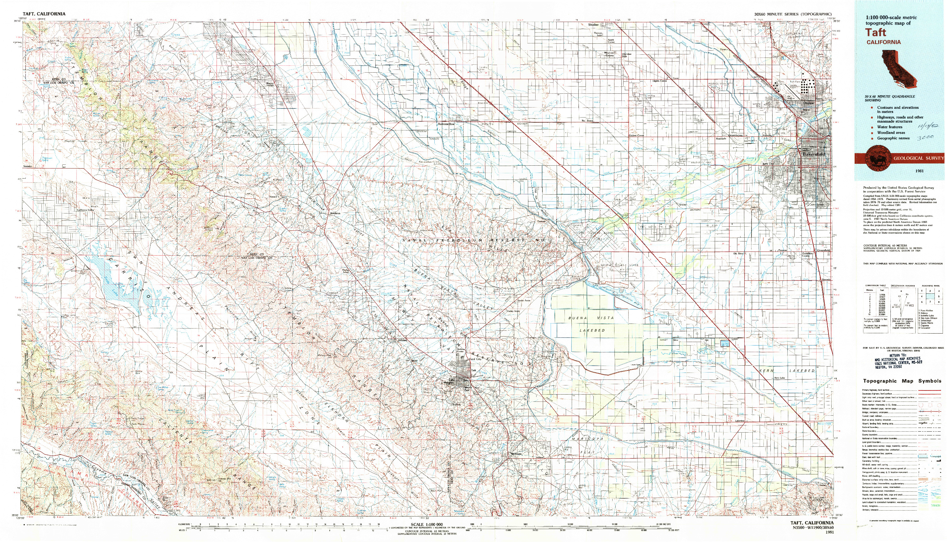 USGS 1:100000-SCALE QUADRANGLE FOR TAFT, CA 1981