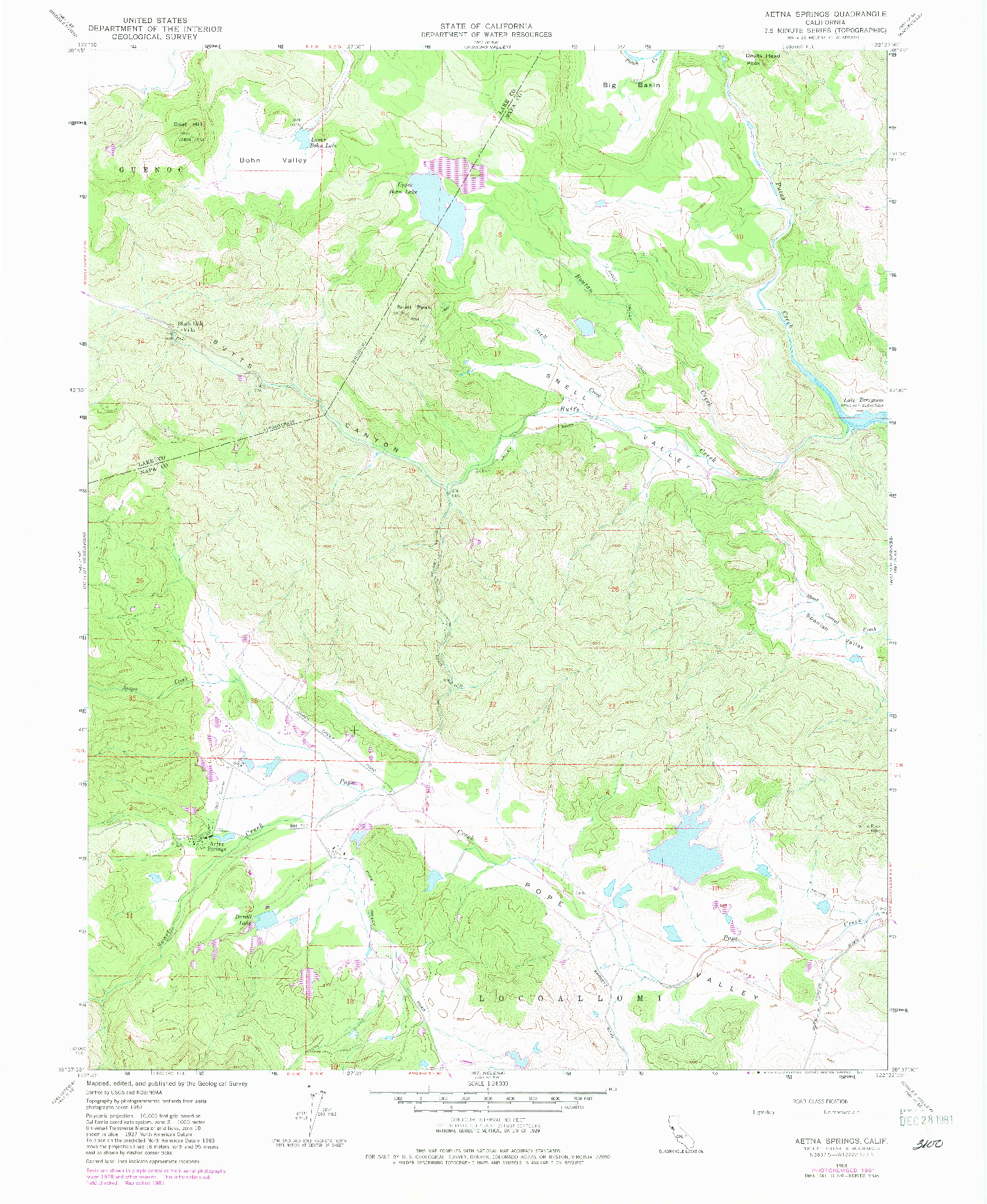 USGS 1:24000-SCALE QUADRANGLE FOR AETNA SPRINGS, CA 1958