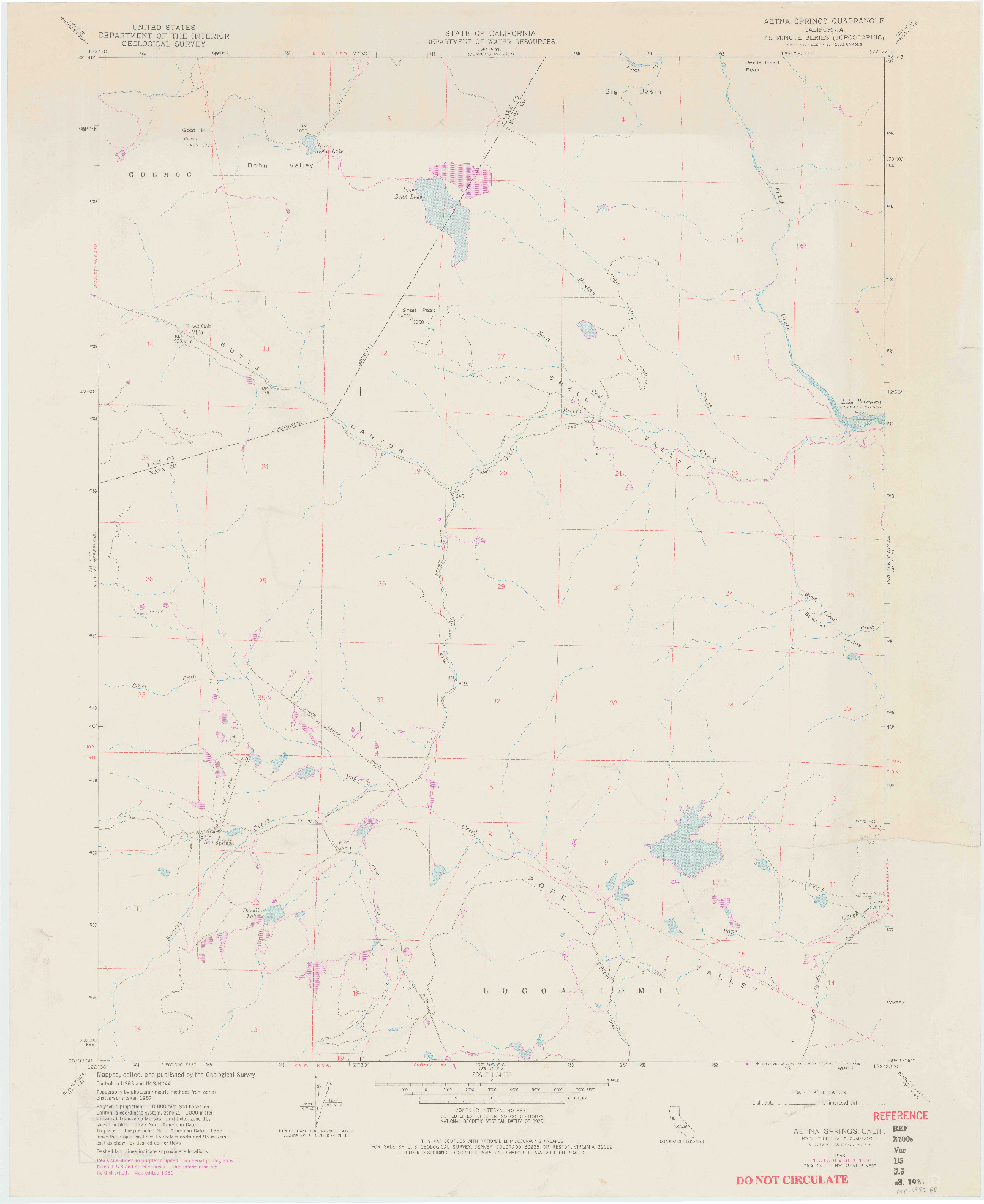 USGS 1:24000-SCALE QUADRANGLE FOR AETNA SPRINGS, CA 1958