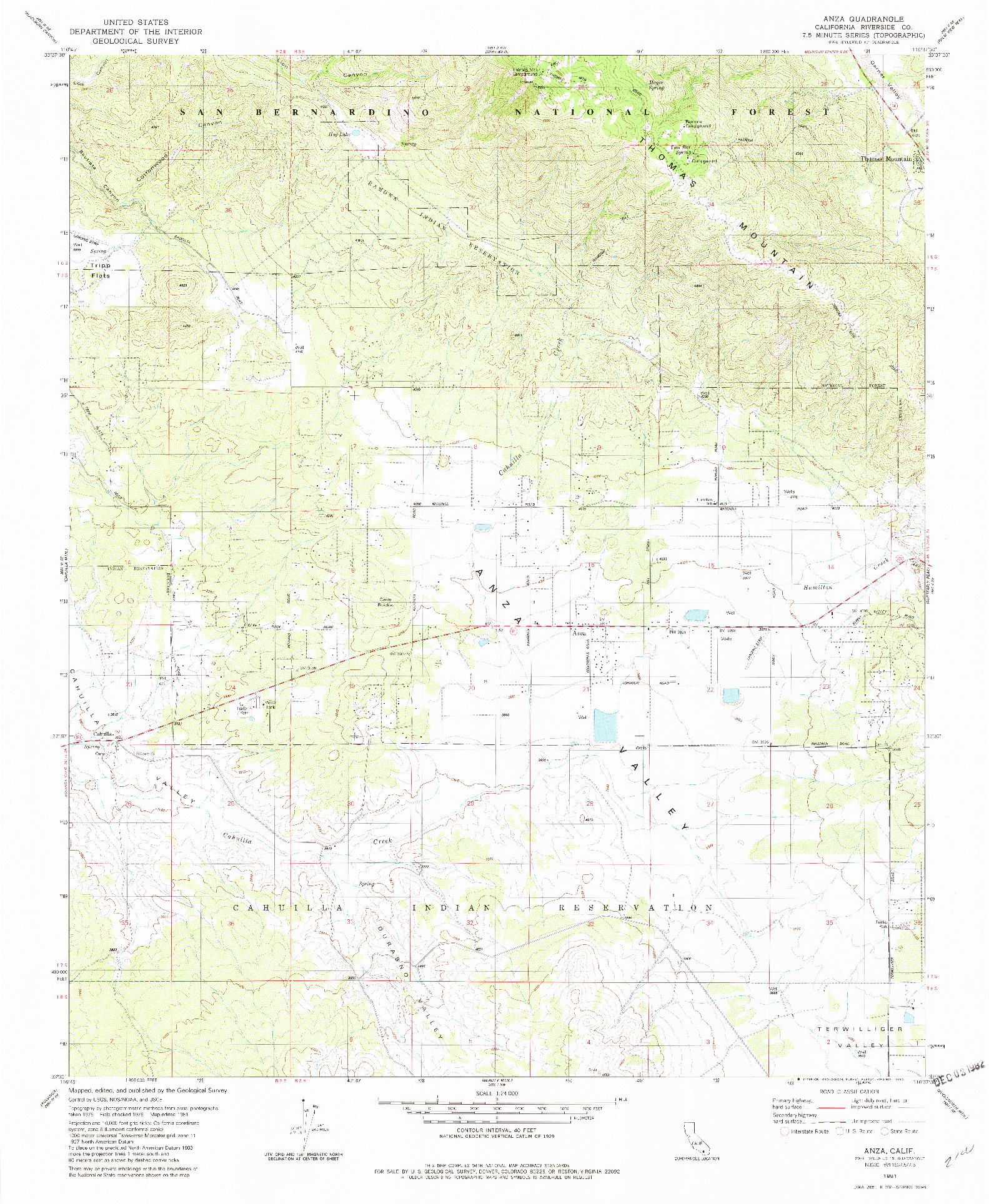 USGS 1:24000-SCALE QUADRANGLE FOR ANZA, CA 1981