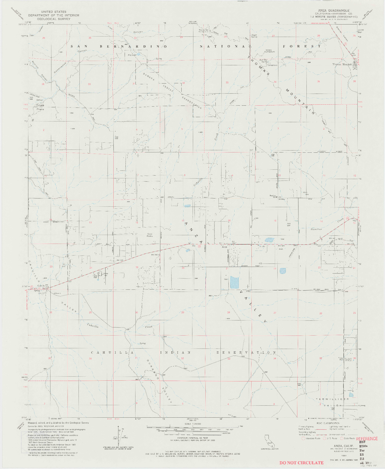 USGS 1:24000-SCALE QUADRANGLE FOR ANZA, CA 1981