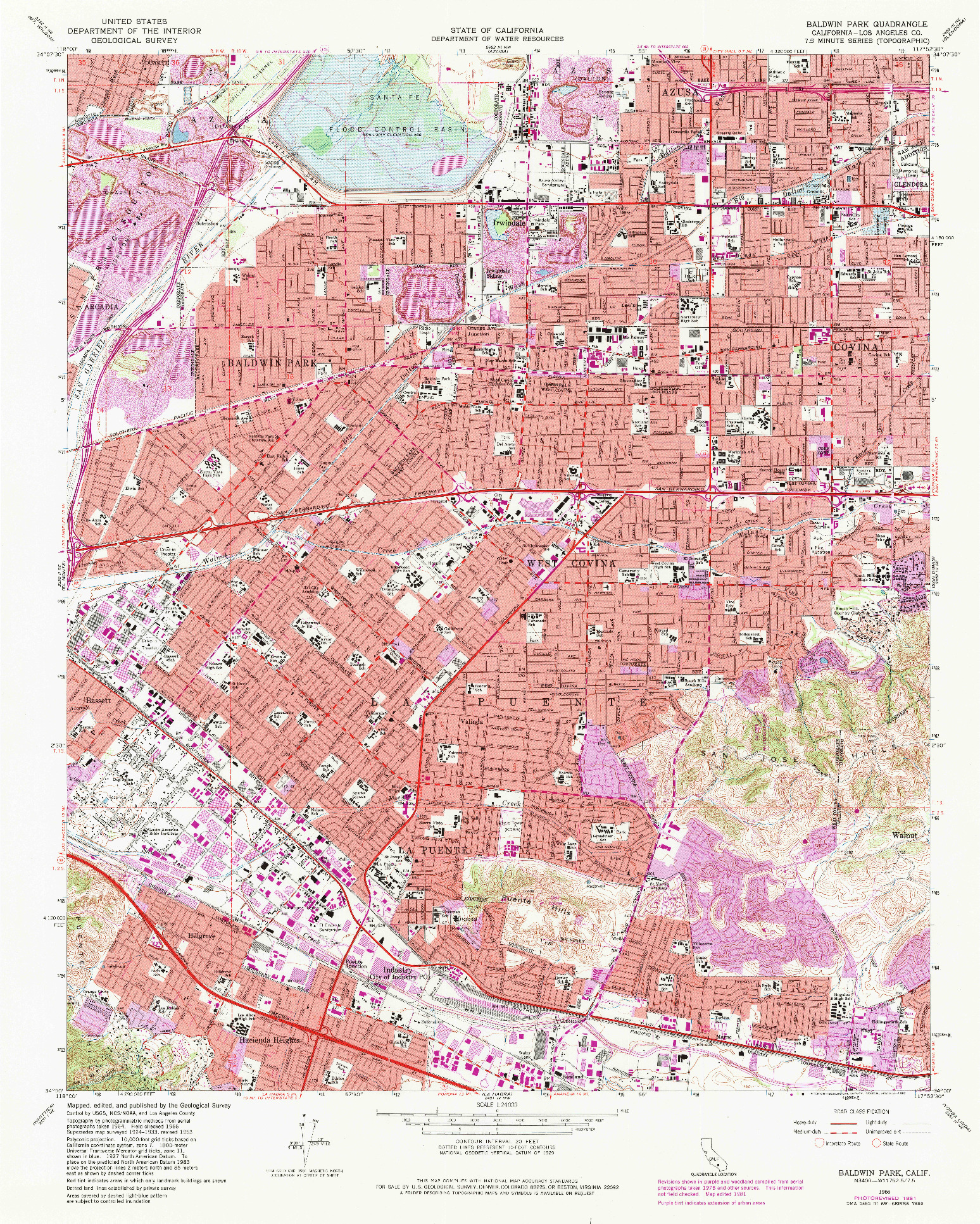 USGS 1:24000-SCALE QUADRANGLE FOR BALDWIN PARK, CA 1966