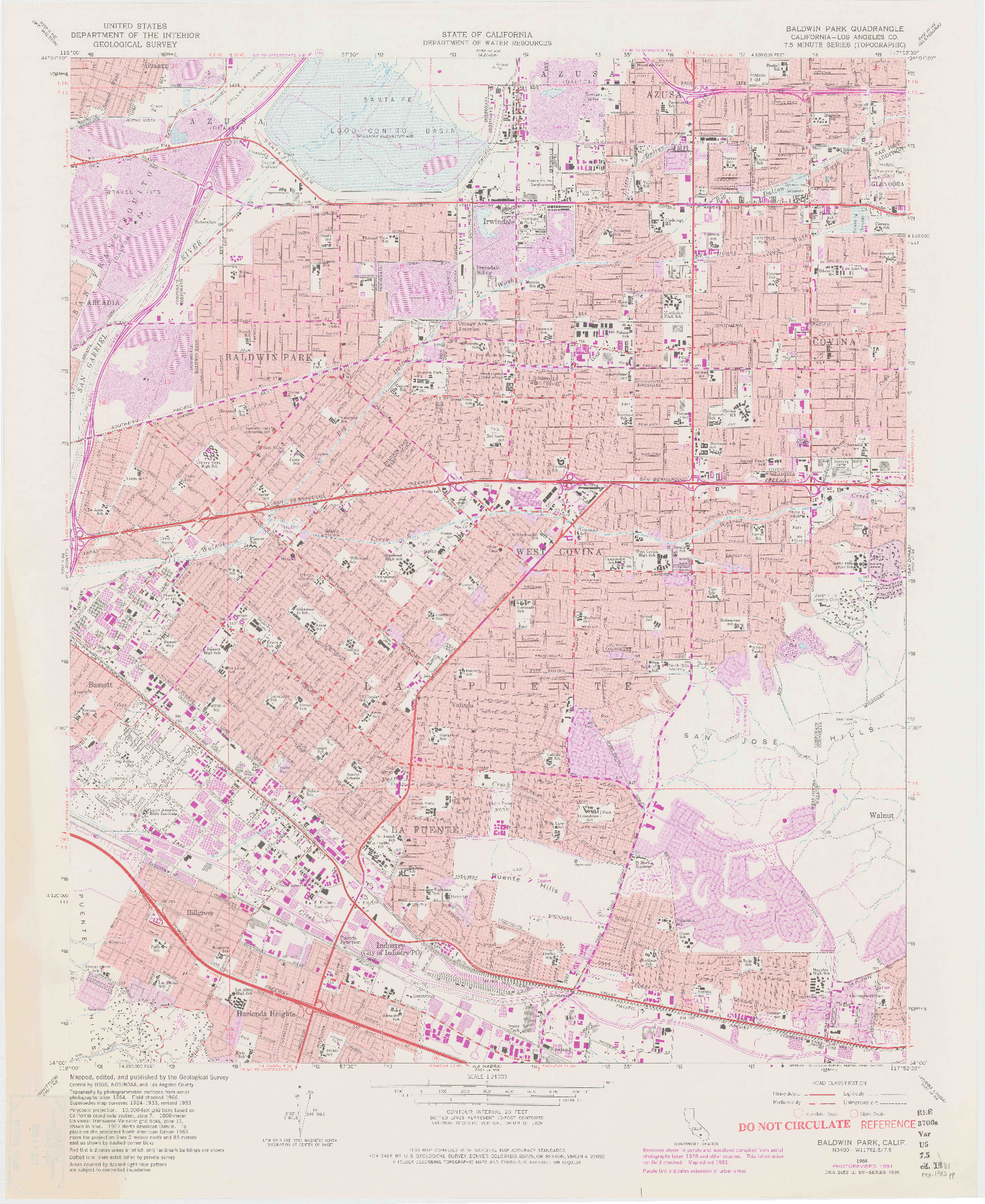 USGS 1:24000-SCALE QUADRANGLE FOR BALDWIN PARK, CA 1966