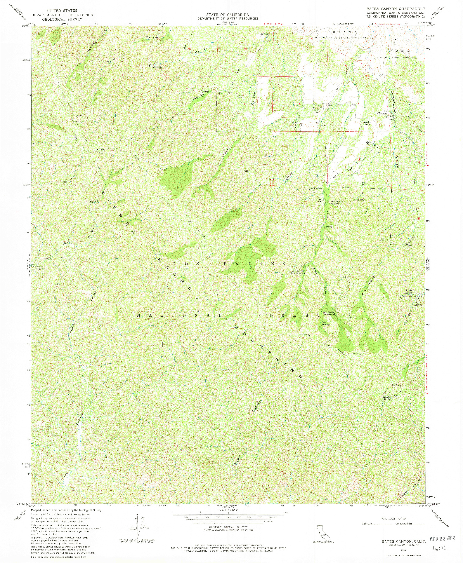 USGS 1:24000-SCALE QUADRANGLE FOR BATES CANYON, CA 1964