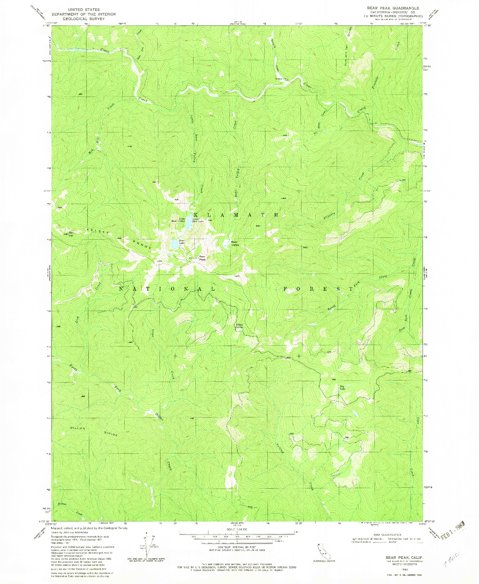 USGS 1:24000-SCALE QUADRANGLE FOR BEAR PEAK, CA 1982