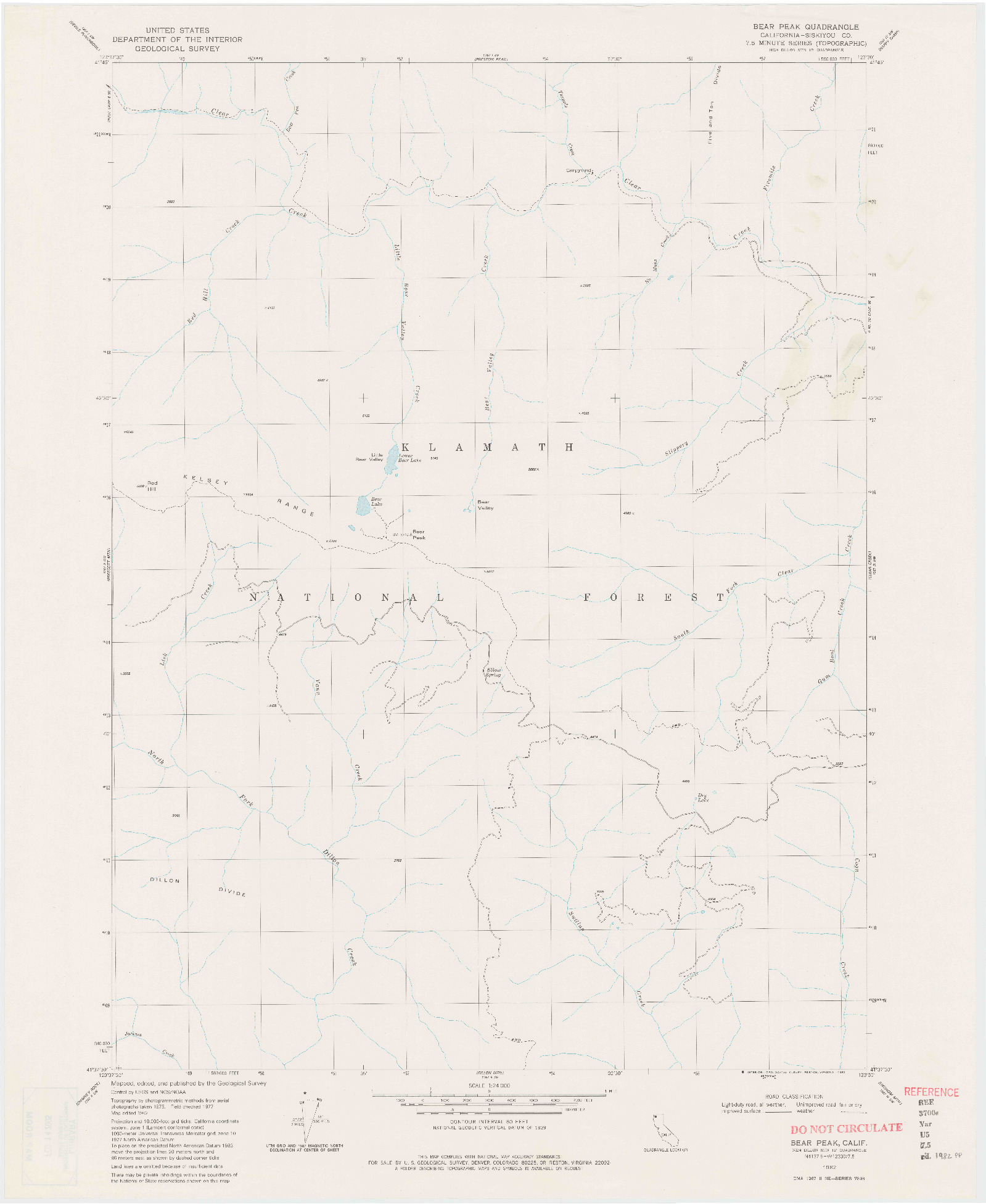 USGS 1:24000-SCALE QUADRANGLE FOR BEAR PEAK, CA 1982