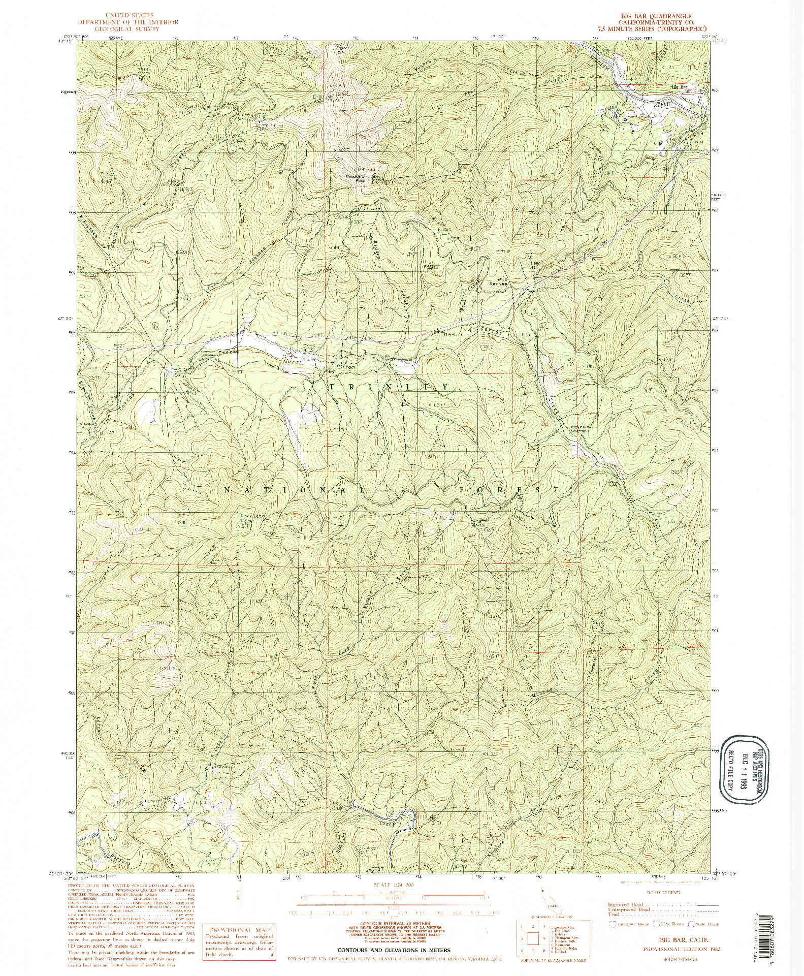 USGS 1:24000-SCALE QUADRANGLE FOR BIG BAR, CA 1982