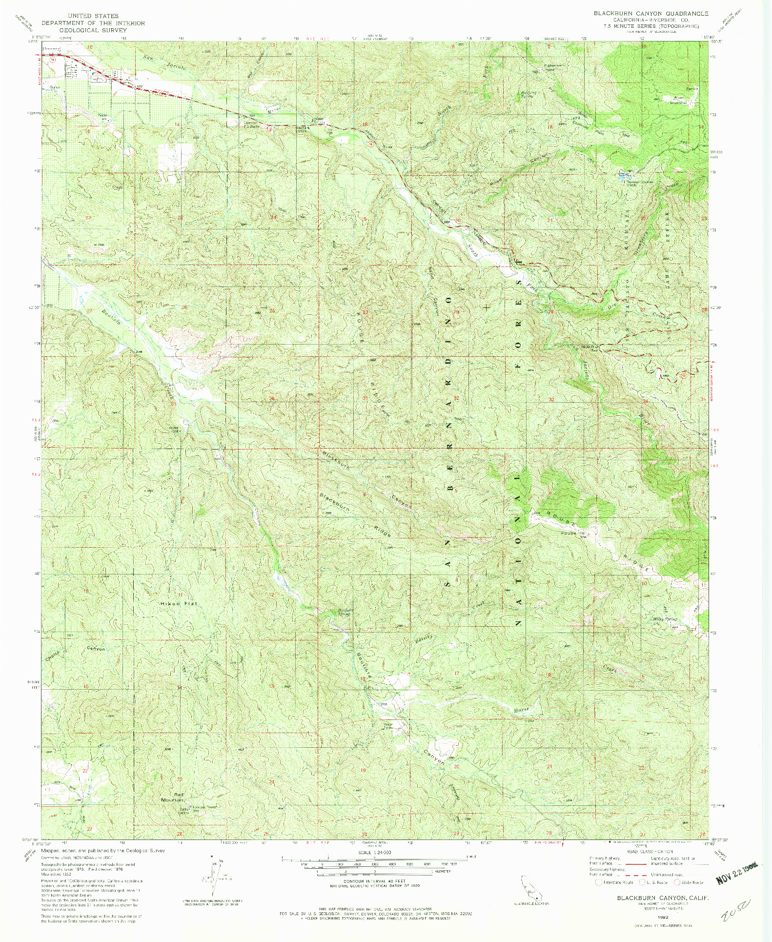 USGS 1:24000-SCALE QUADRANGLE FOR BLACKBURN CANYON, CA 1982