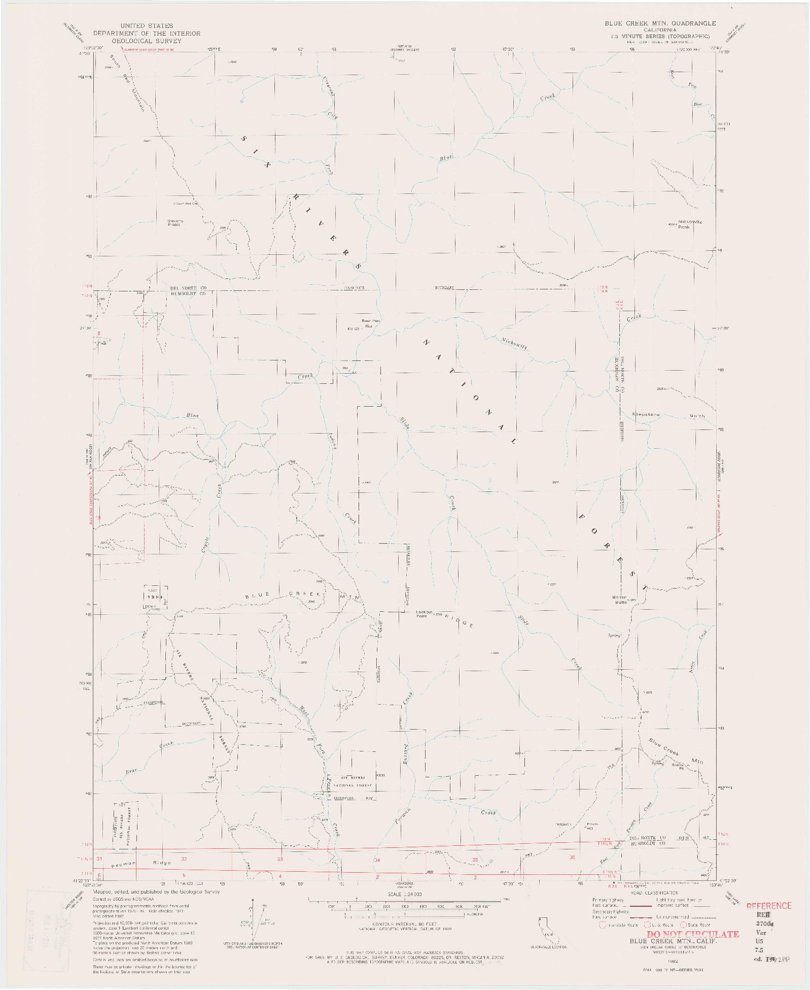 USGS 1:24000-SCALE QUADRANGLE FOR BLUE CREEK MTN, CA 1982