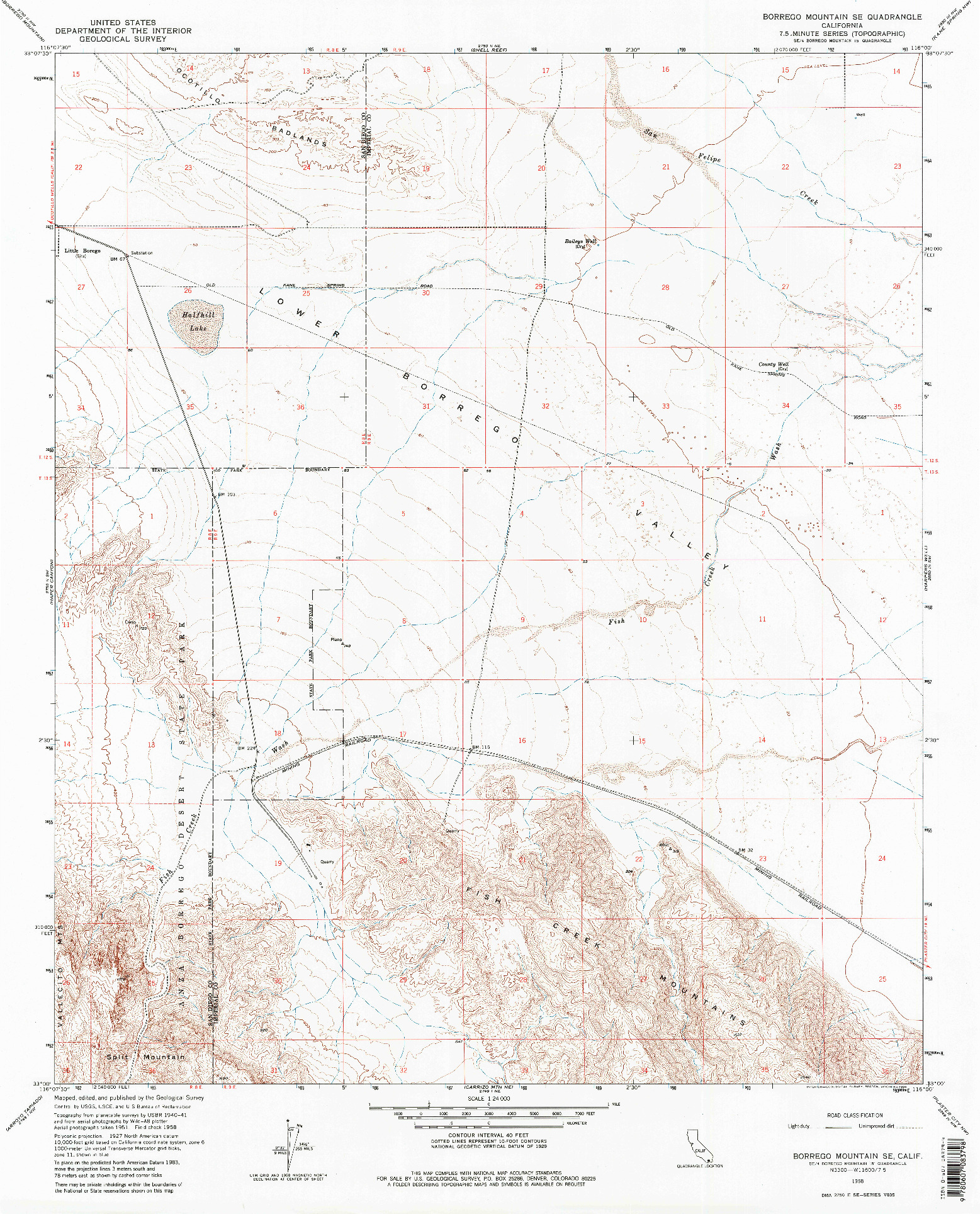 USGS 1:24000-SCALE QUADRANGLE FOR BORREGO MOUNTAIN SE, CA 1958
