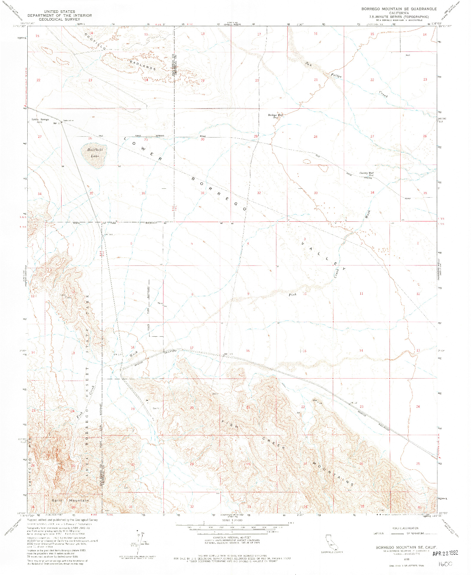 USGS 1:24000-SCALE QUADRANGLE FOR BORREGO MOUNTAIN SE, CA 1958