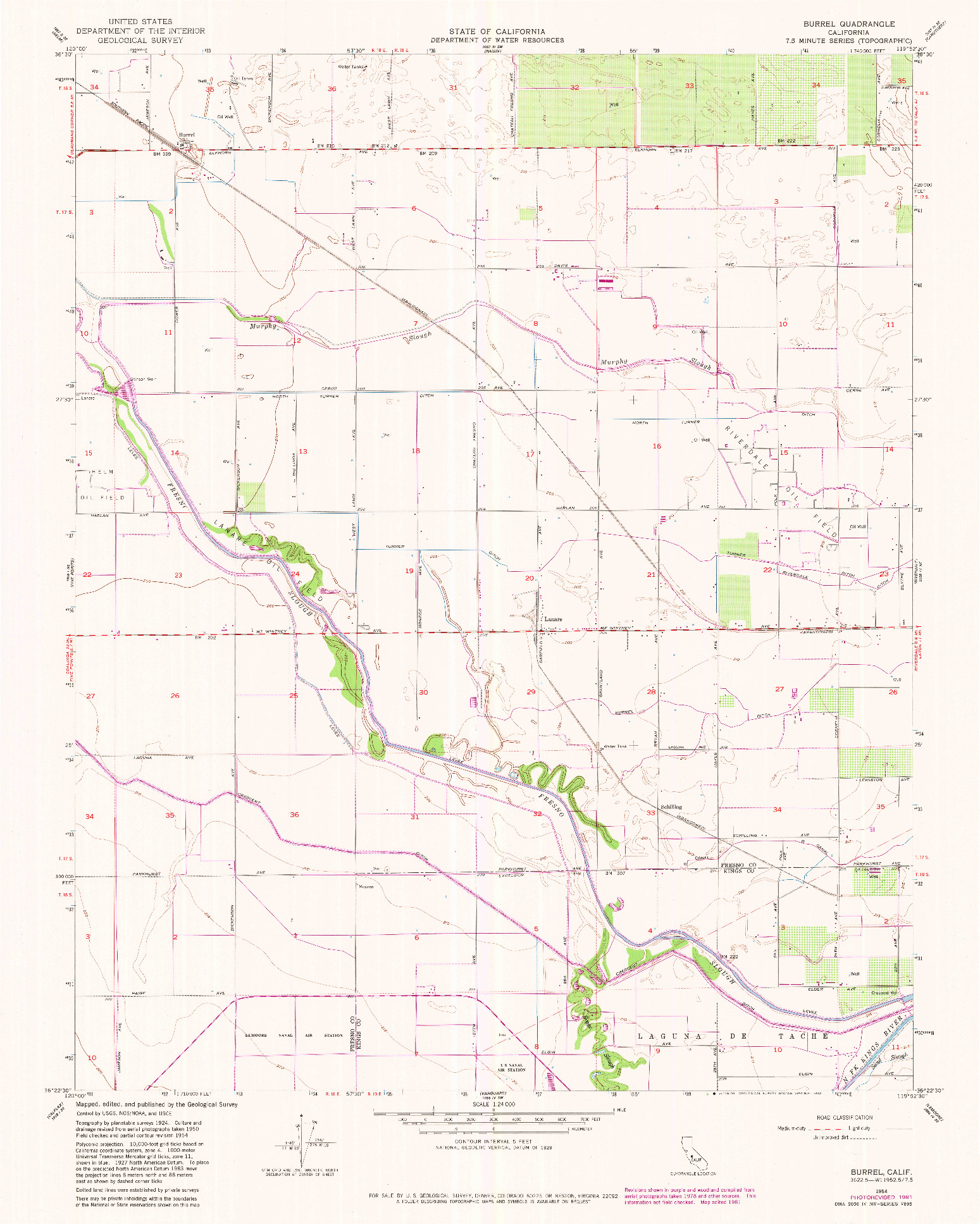 USGS 1:24000-SCALE QUADRANGLE FOR BURREL, CA 1954