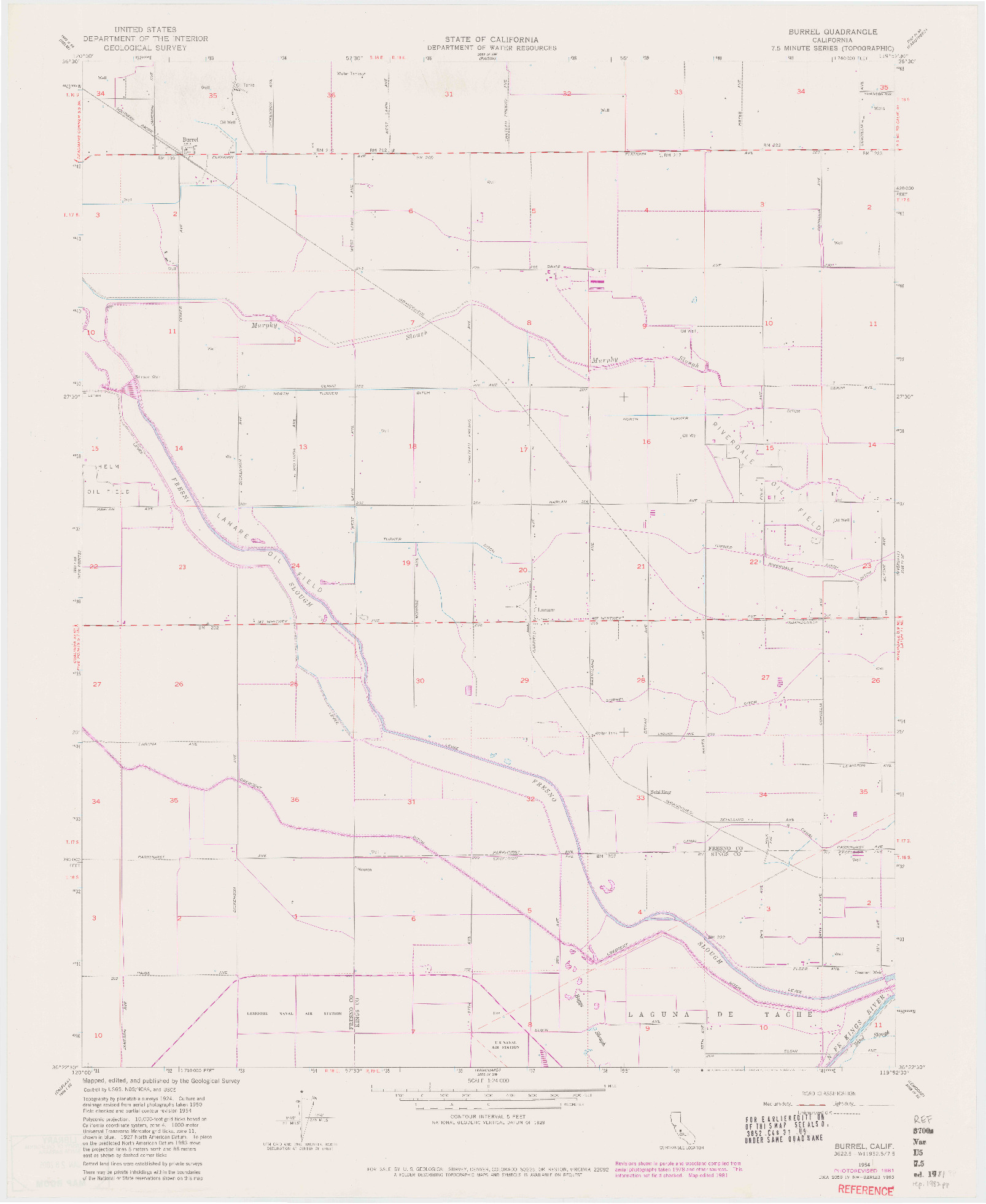 USGS 1:24000-SCALE QUADRANGLE FOR BURREL, CA 1954