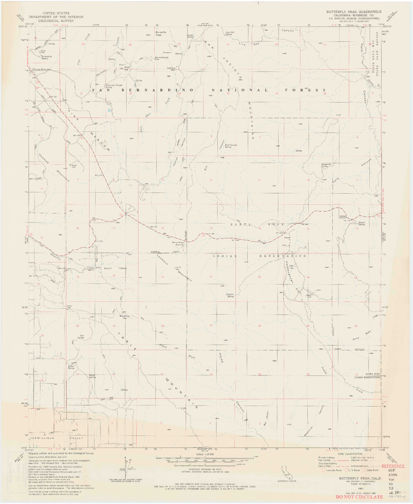 USGS 1:24000-SCALE QUADRANGLE FOR BUTTERFLY PEAK, CA 1981