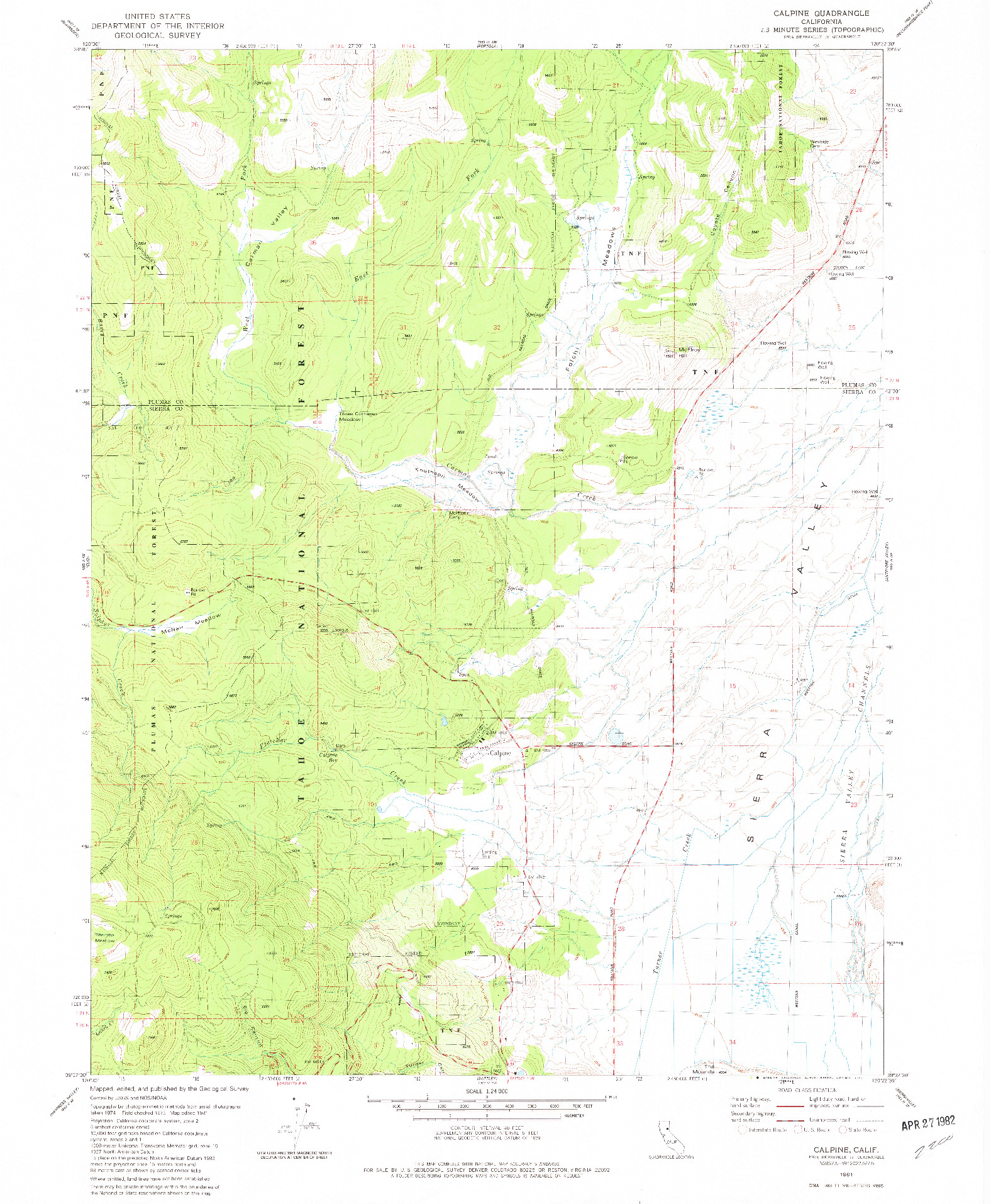 USGS 1:24000-SCALE QUADRANGLE FOR CALPINE, CA 1981