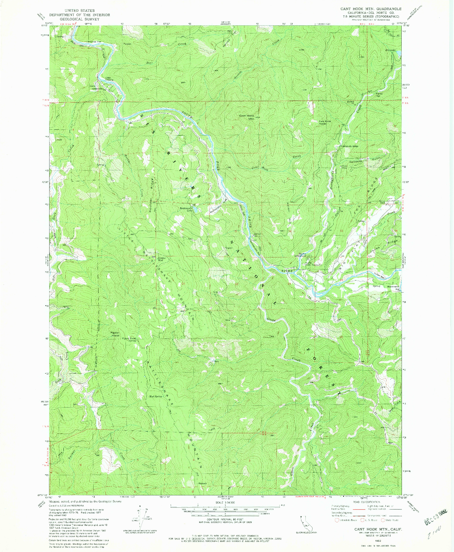 USGS 1:24000-SCALE QUADRANGLE FOR CANT HOOK MTN, CA 1982