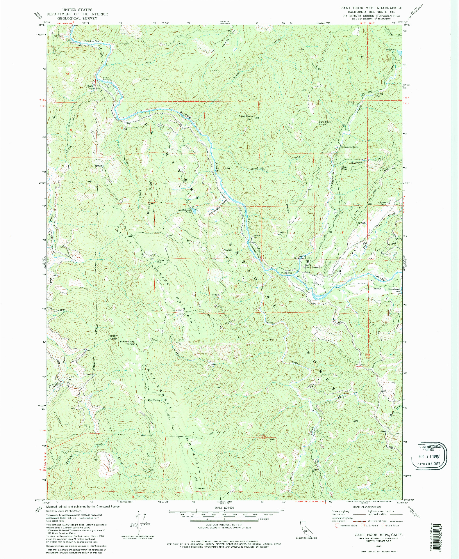 USGS 1:24000-SCALE QUADRANGLE FOR CANT HOOK MTN, CA 1982