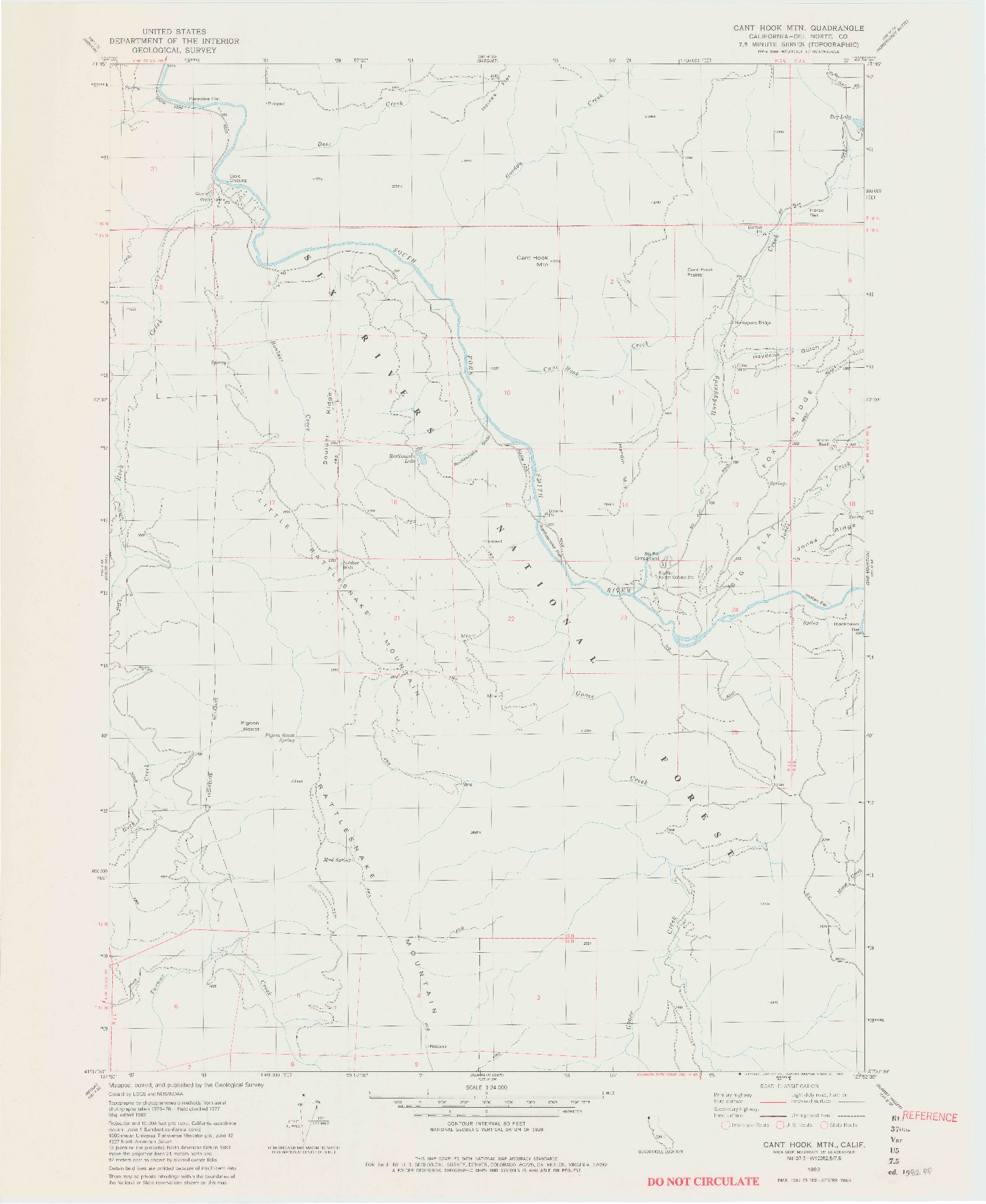 USGS 1:24000-SCALE QUADRANGLE FOR CANT HOOK MTN, CA 1982