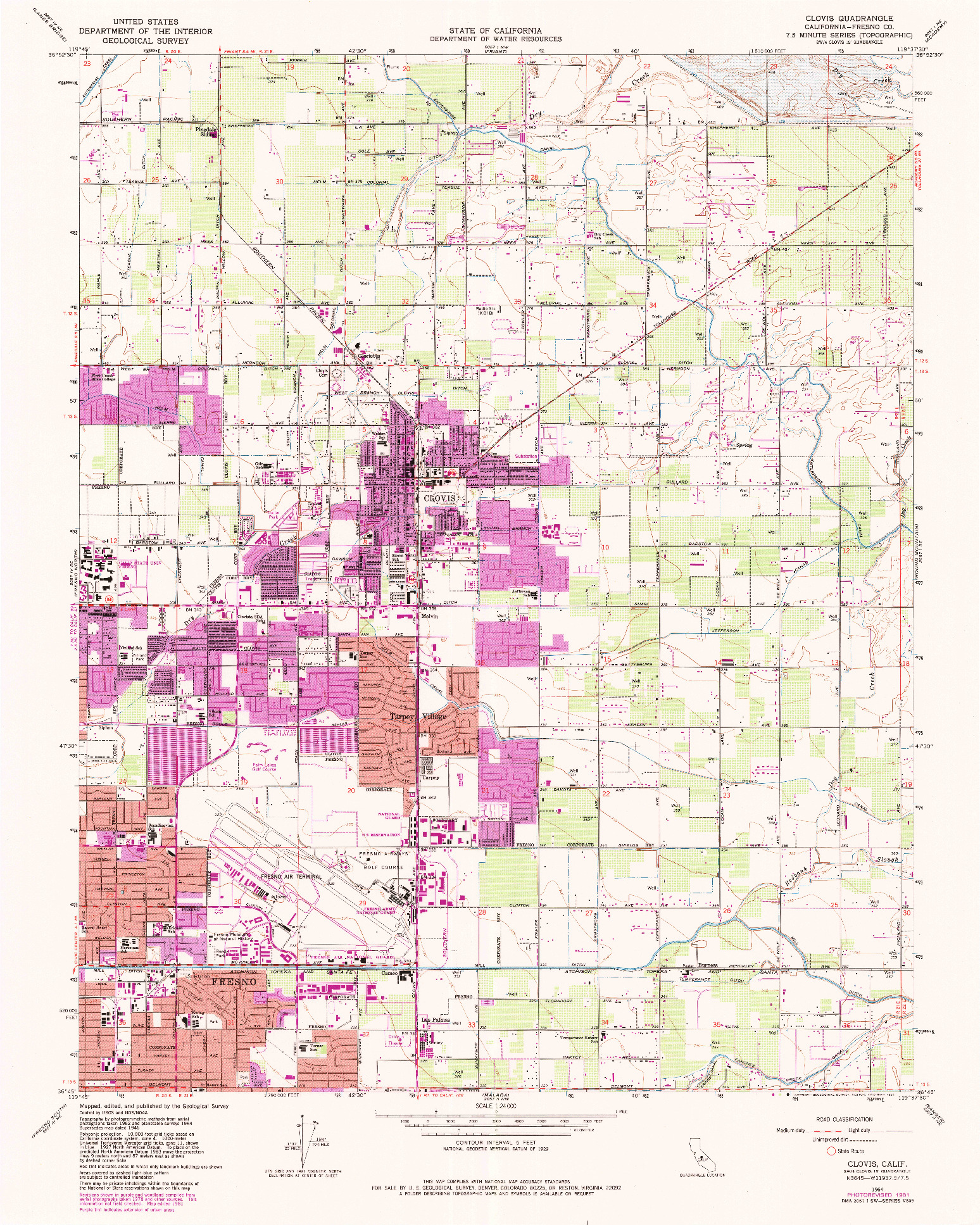 USGS 1:24000-SCALE QUADRANGLE FOR CLOVIS, CA 1964