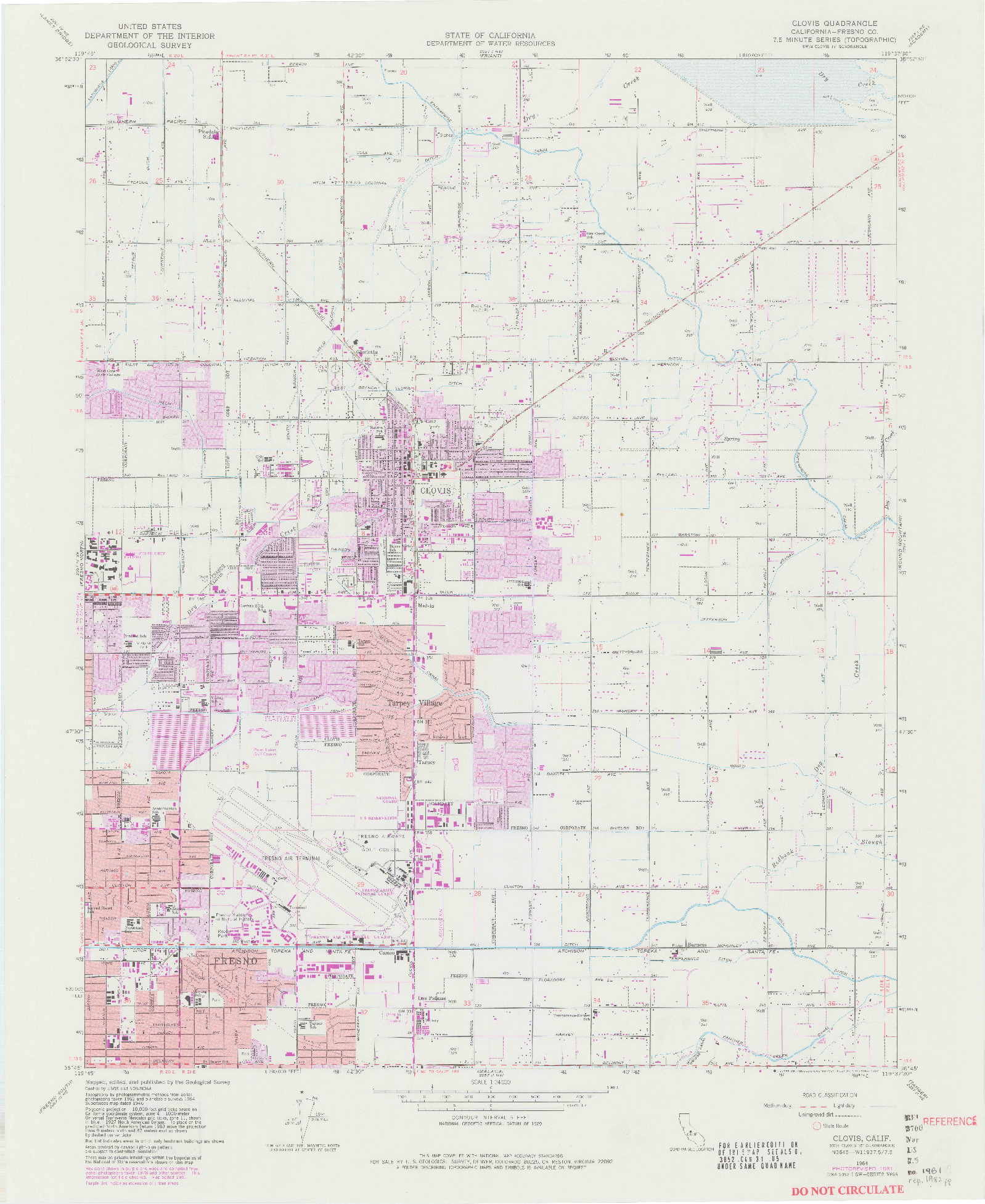 USGS 1:24000-SCALE QUADRANGLE FOR CLOVIS, CA 1964