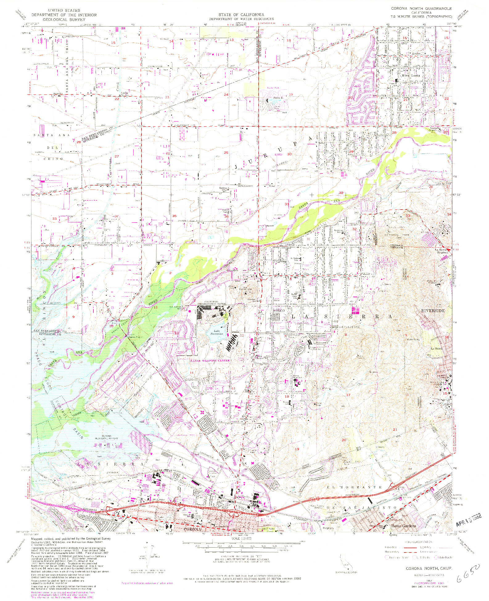 USGS 1:24000-SCALE QUADRANGLE FOR CORONA NORTH, CA 1967