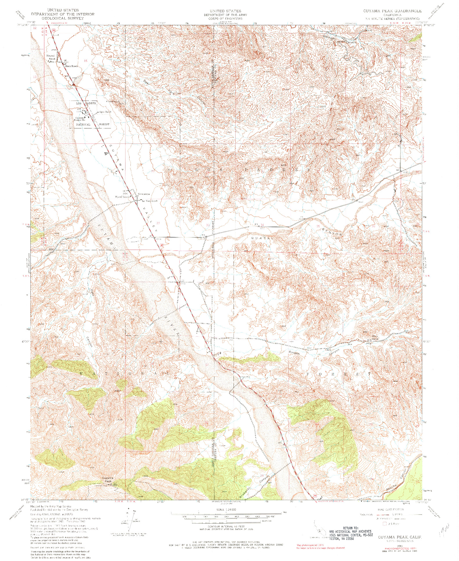 USGS 1:24000-SCALE QUADRANGLE FOR CUYAMA PEAK, CA 1943