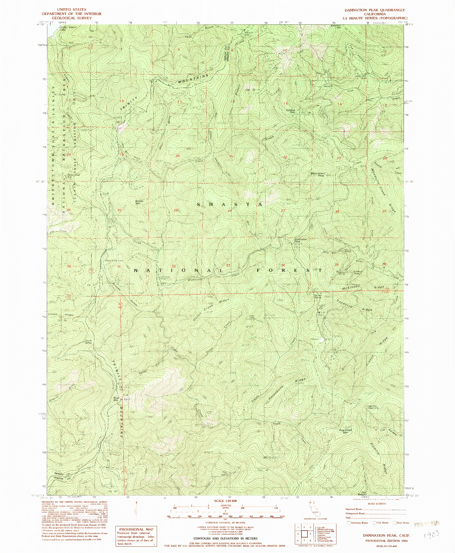 USGS 1:24000-SCALE QUADRANGLE FOR DAMNATION PEAK, CA 1982