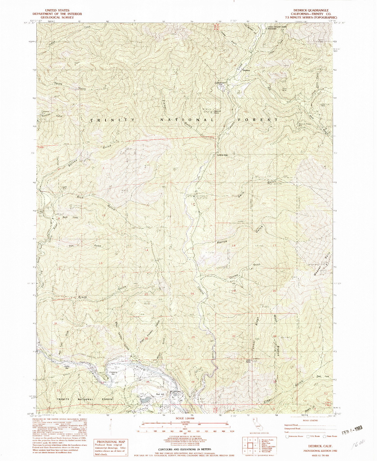 USGS 1:24000-SCALE QUADRANGLE FOR DEDRICK, CA 1982