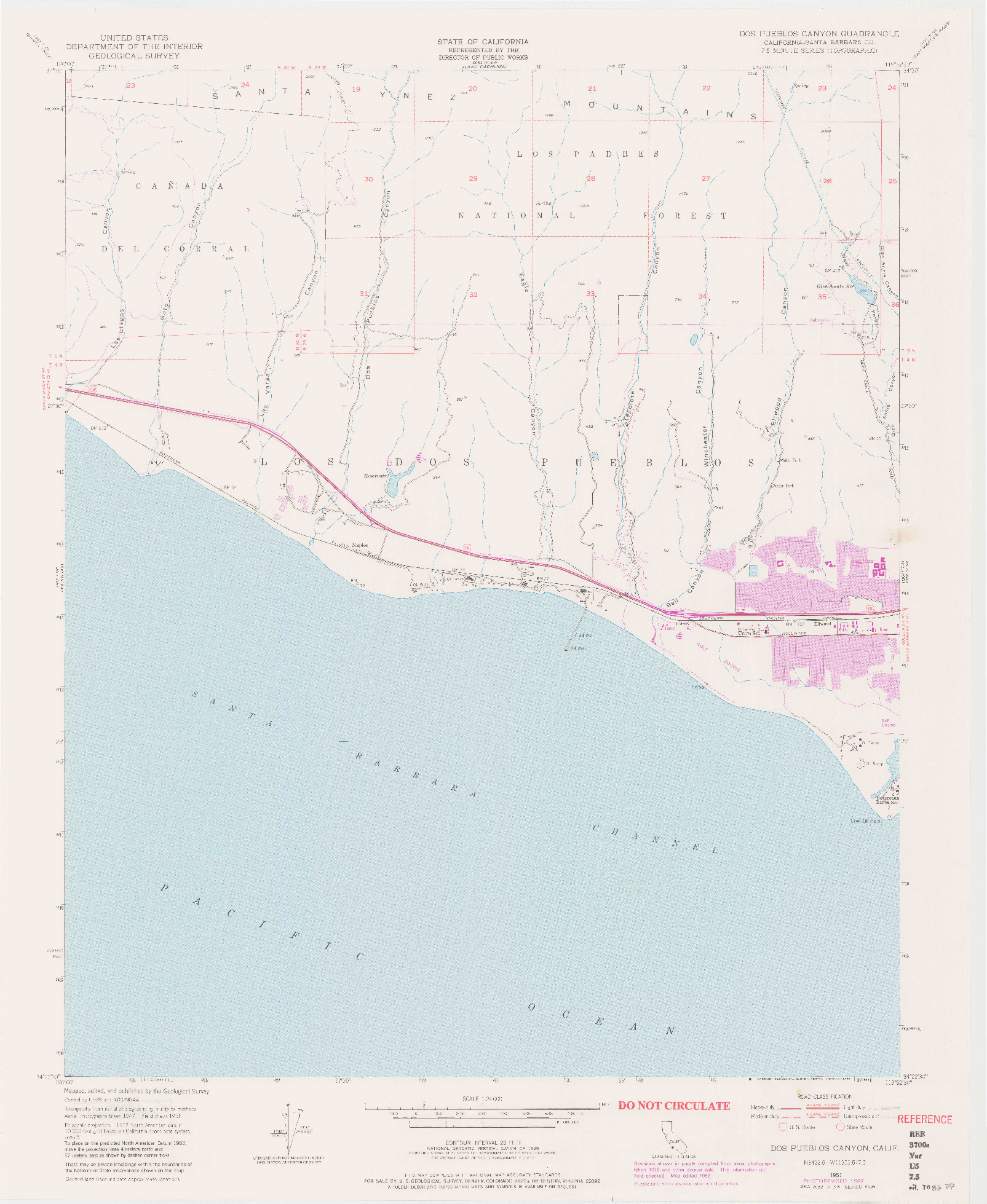 USGS 1:24000-SCALE QUADRANGLE FOR DOS PUEBLOS CANYON, CA 1951