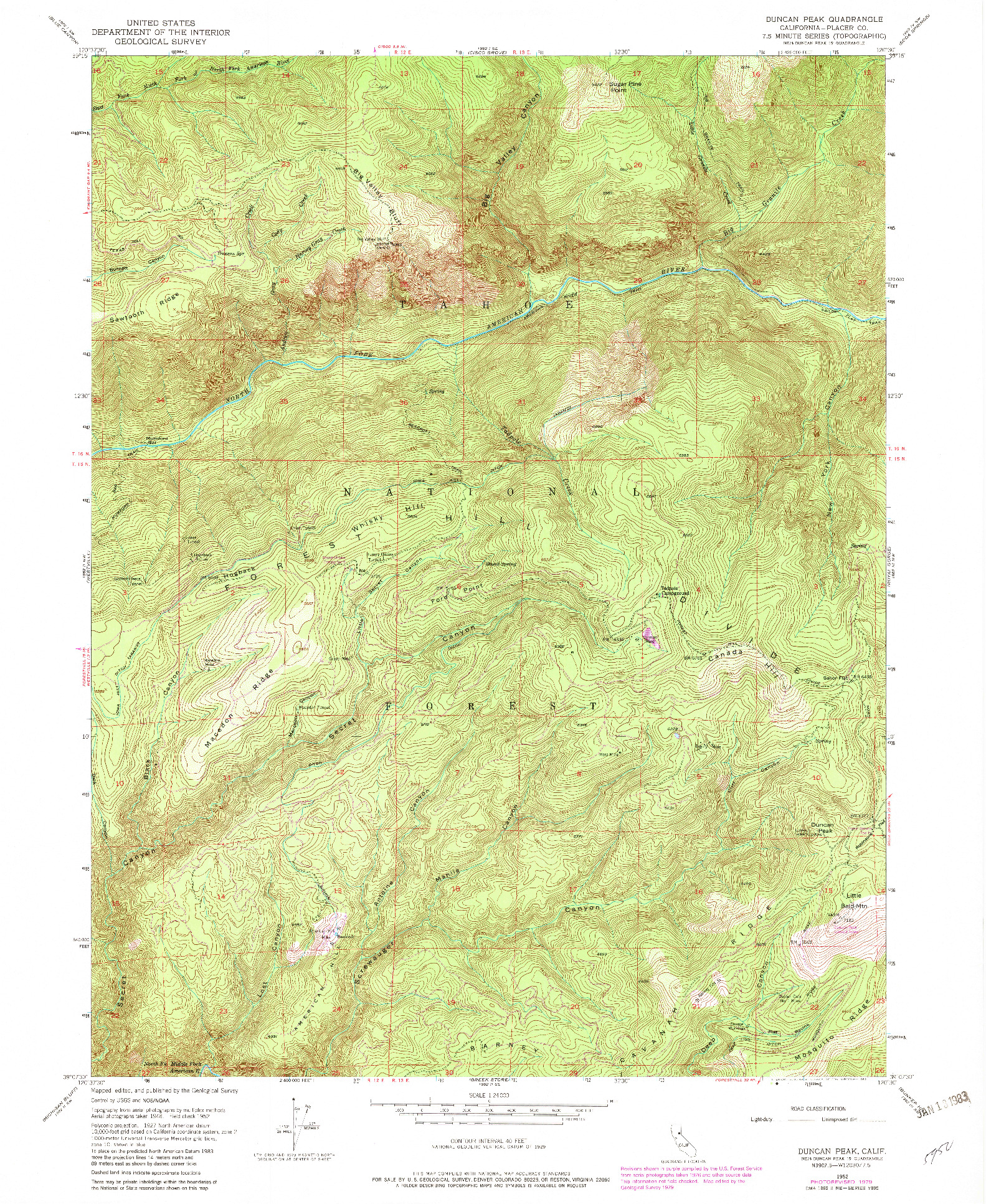 USGS 1:24000-SCALE QUADRANGLE FOR DUNCAN PEAK, CA 1952