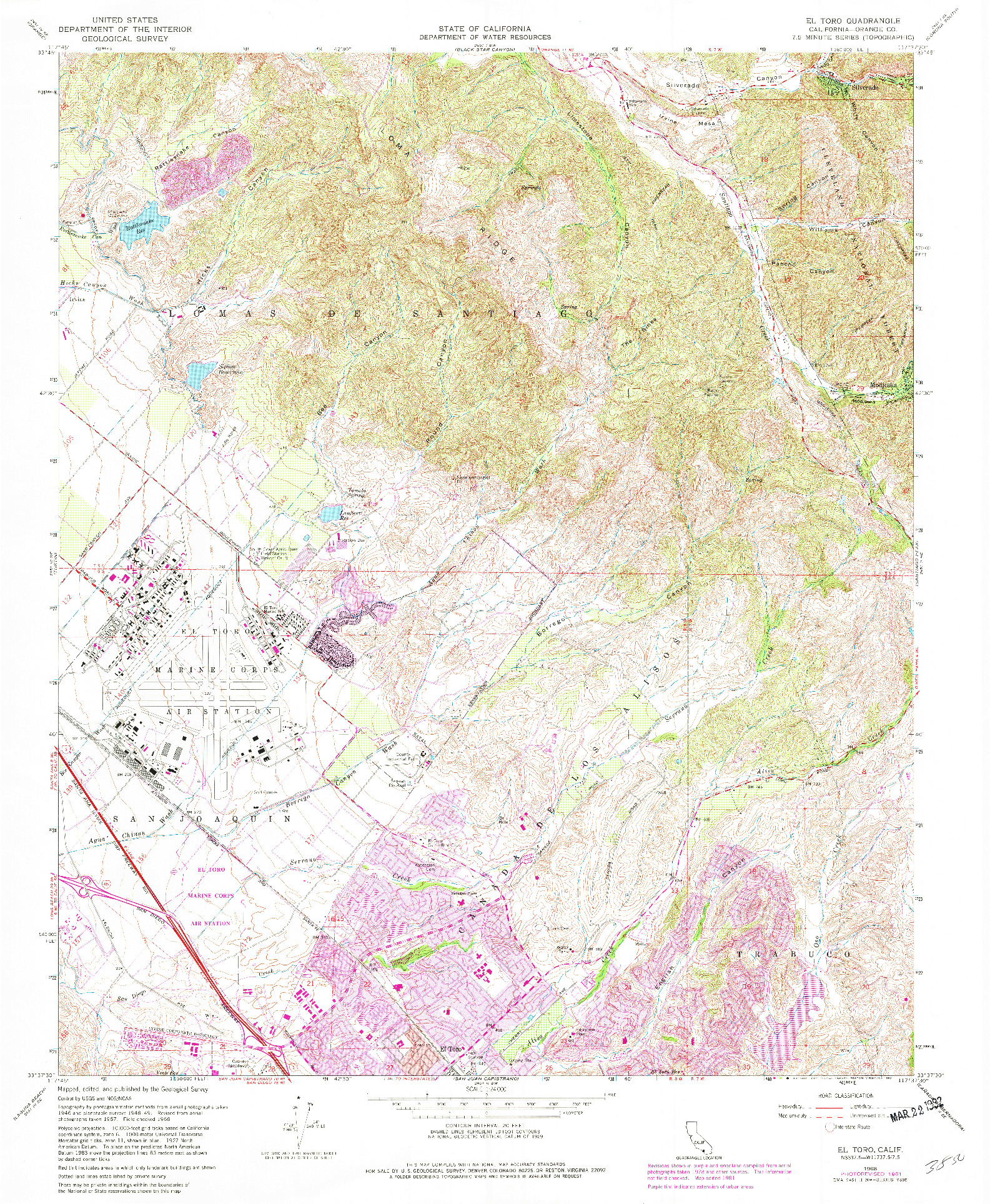 USGS 1:24000-SCALE QUADRANGLE FOR EL TORO, CA 1968