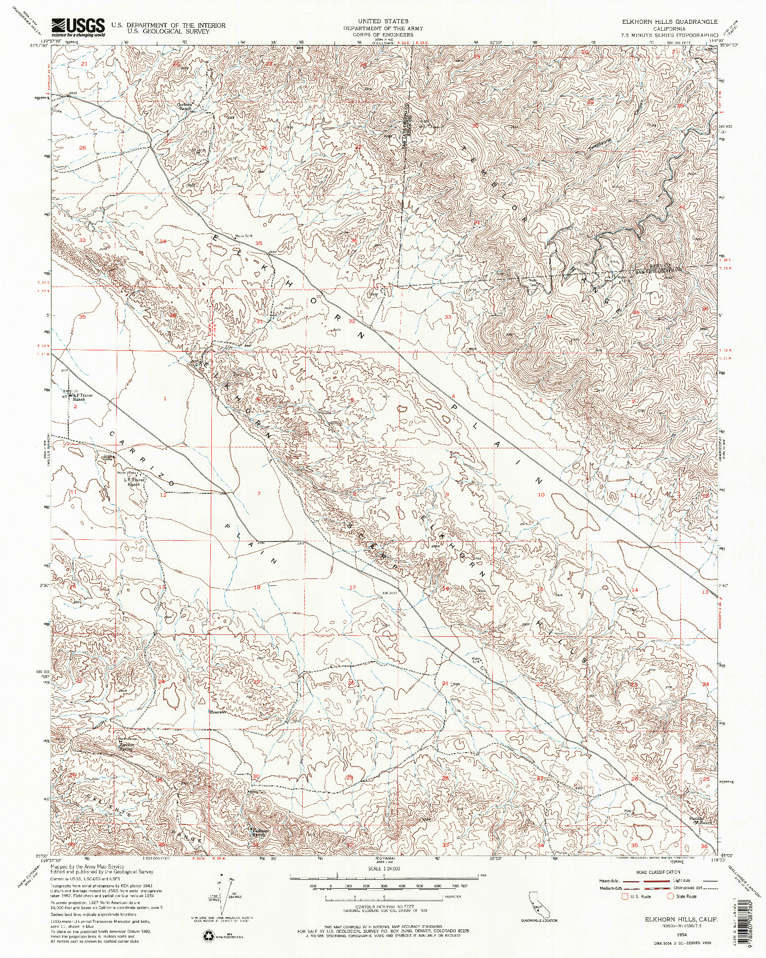 USGS 1:24000-SCALE QUADRANGLE FOR ELKHORN HILLS, CA 1954