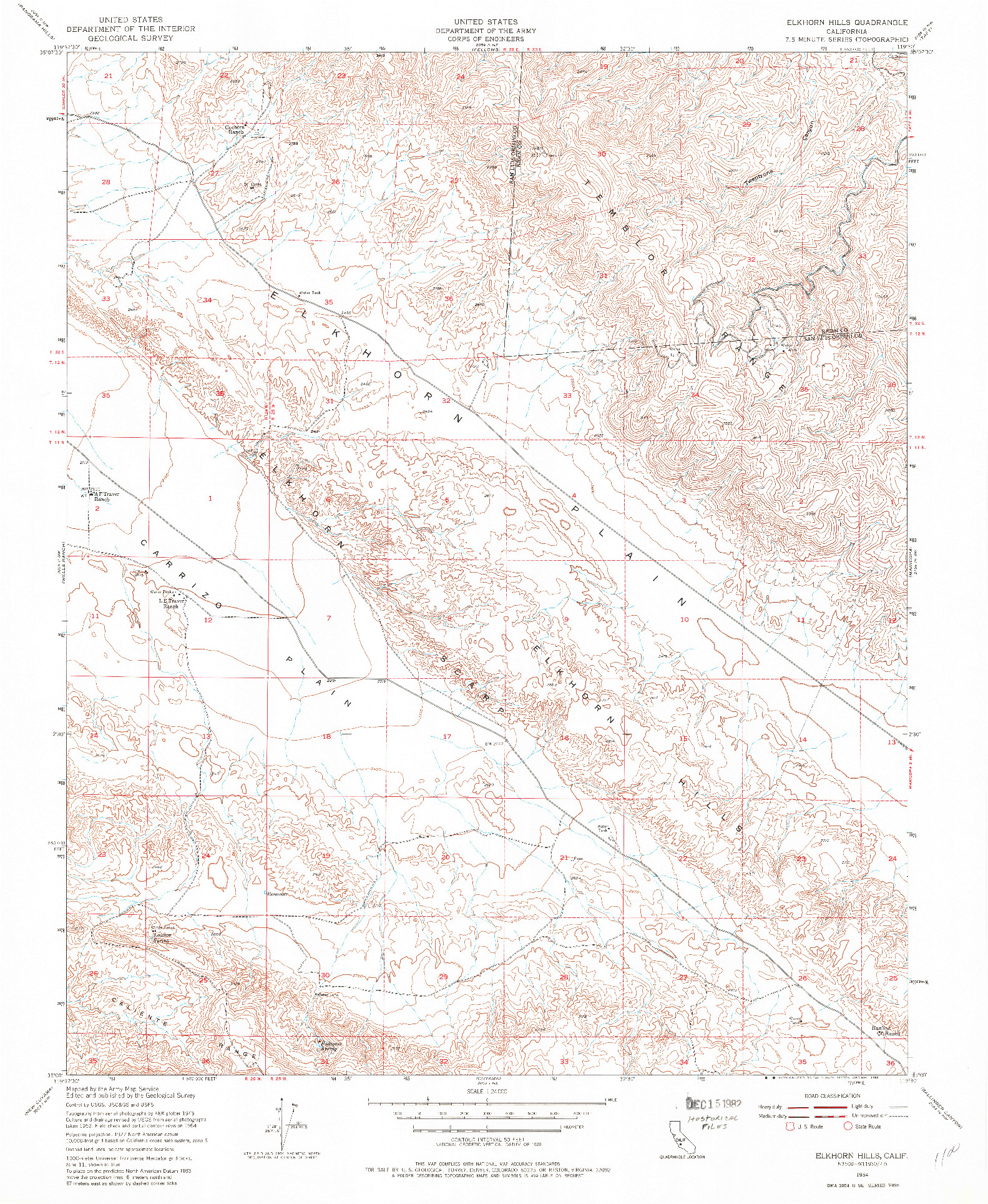 USGS 1:24000-SCALE QUADRANGLE FOR ELKHORN HILLS, CA 1954