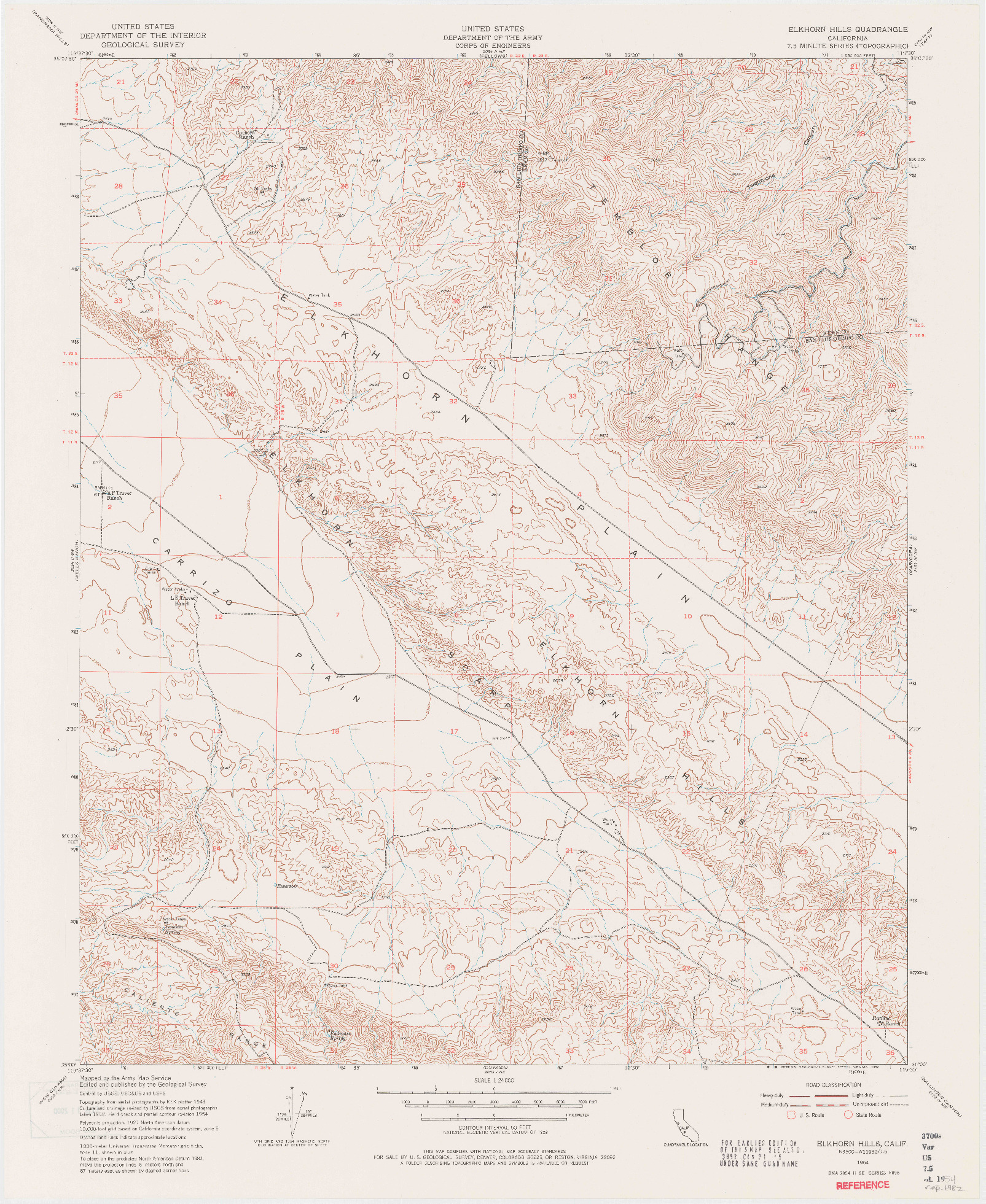 USGS 1:24000-SCALE QUADRANGLE FOR ELKHORN HILLS, CA 1954