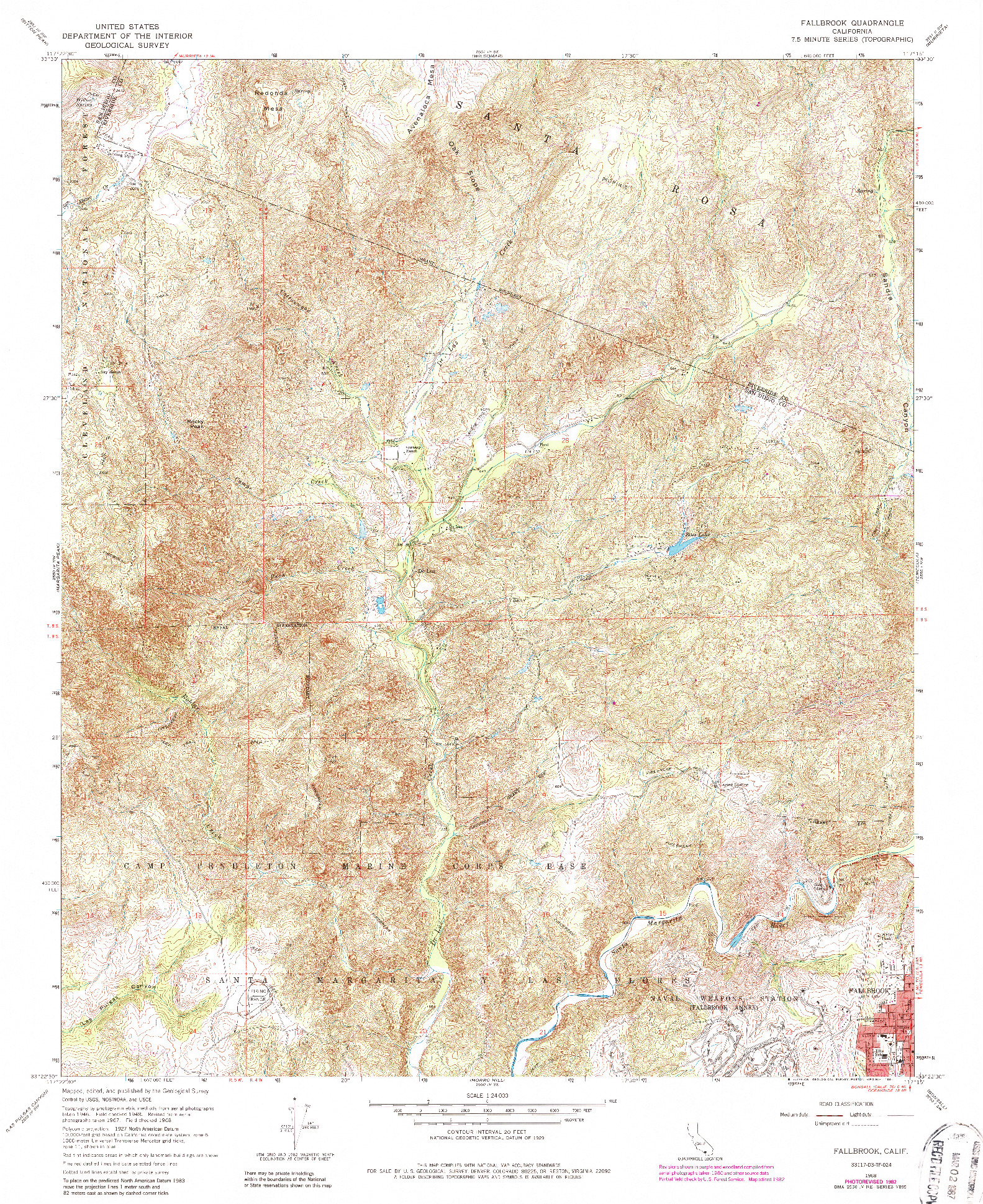 USGS 1:24000-SCALE QUADRANGLE FOR FALLBROOK, CA 1968